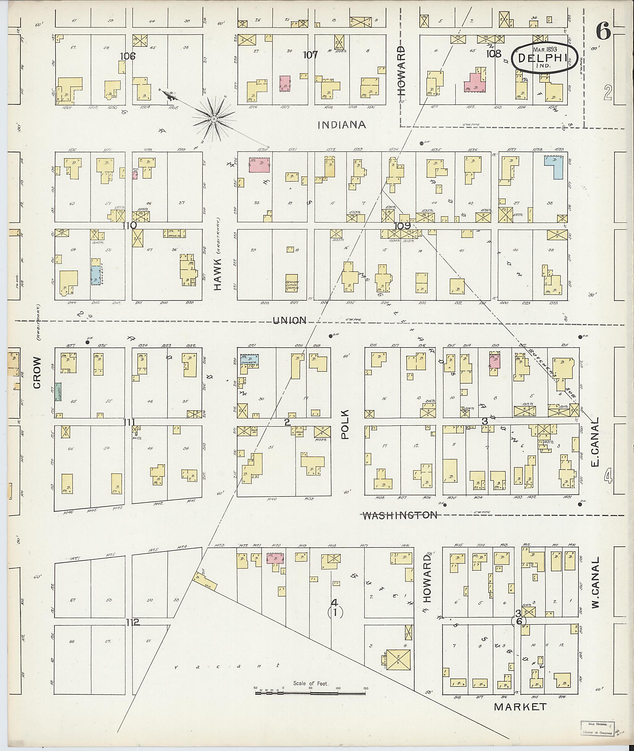 This old map of Delphi, Carroll County, Indiana was created by Sanborn Map Company in 1893