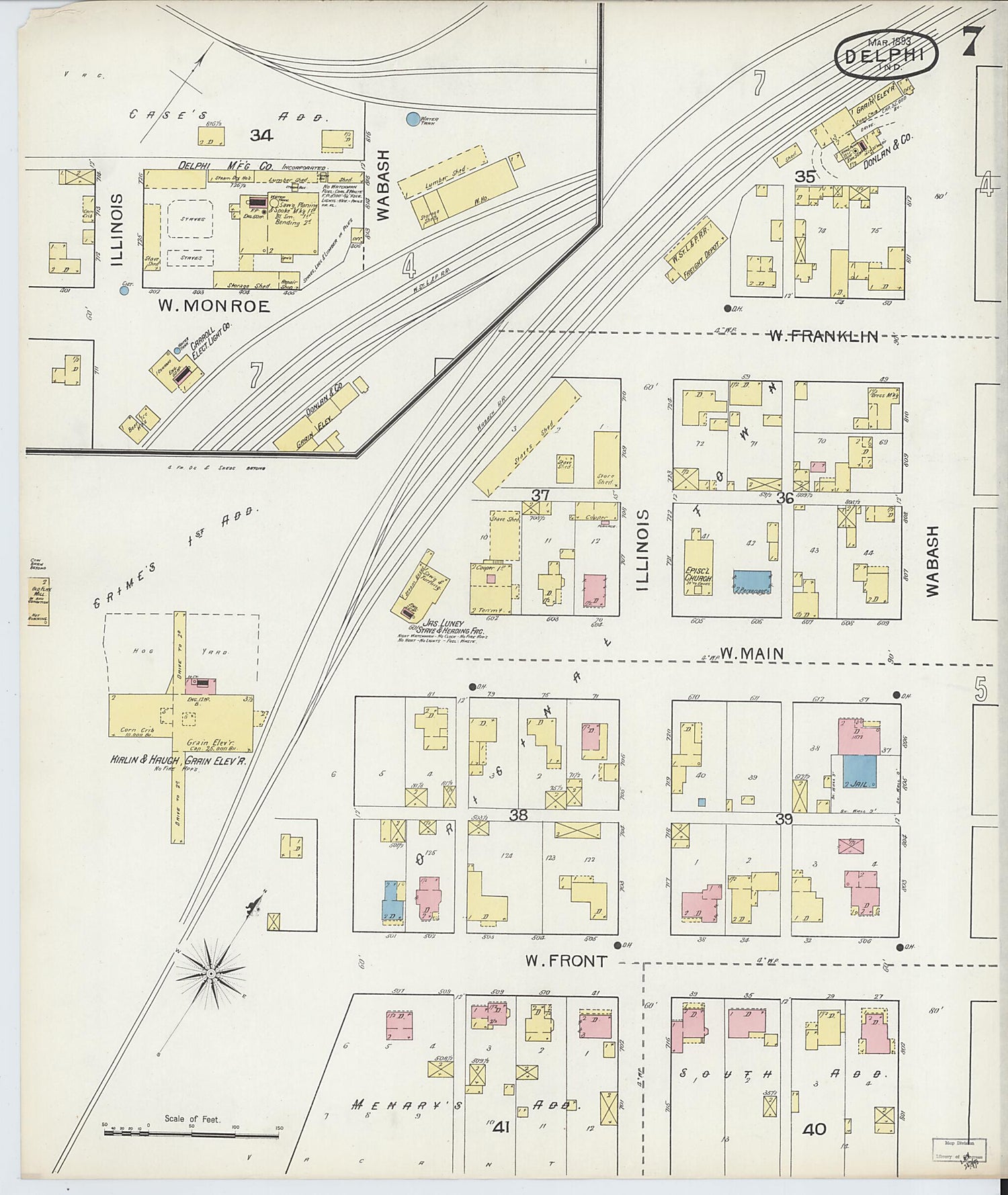 This old map of Delphi, Carroll County, Indiana was created by Sanborn Map Company in 1893