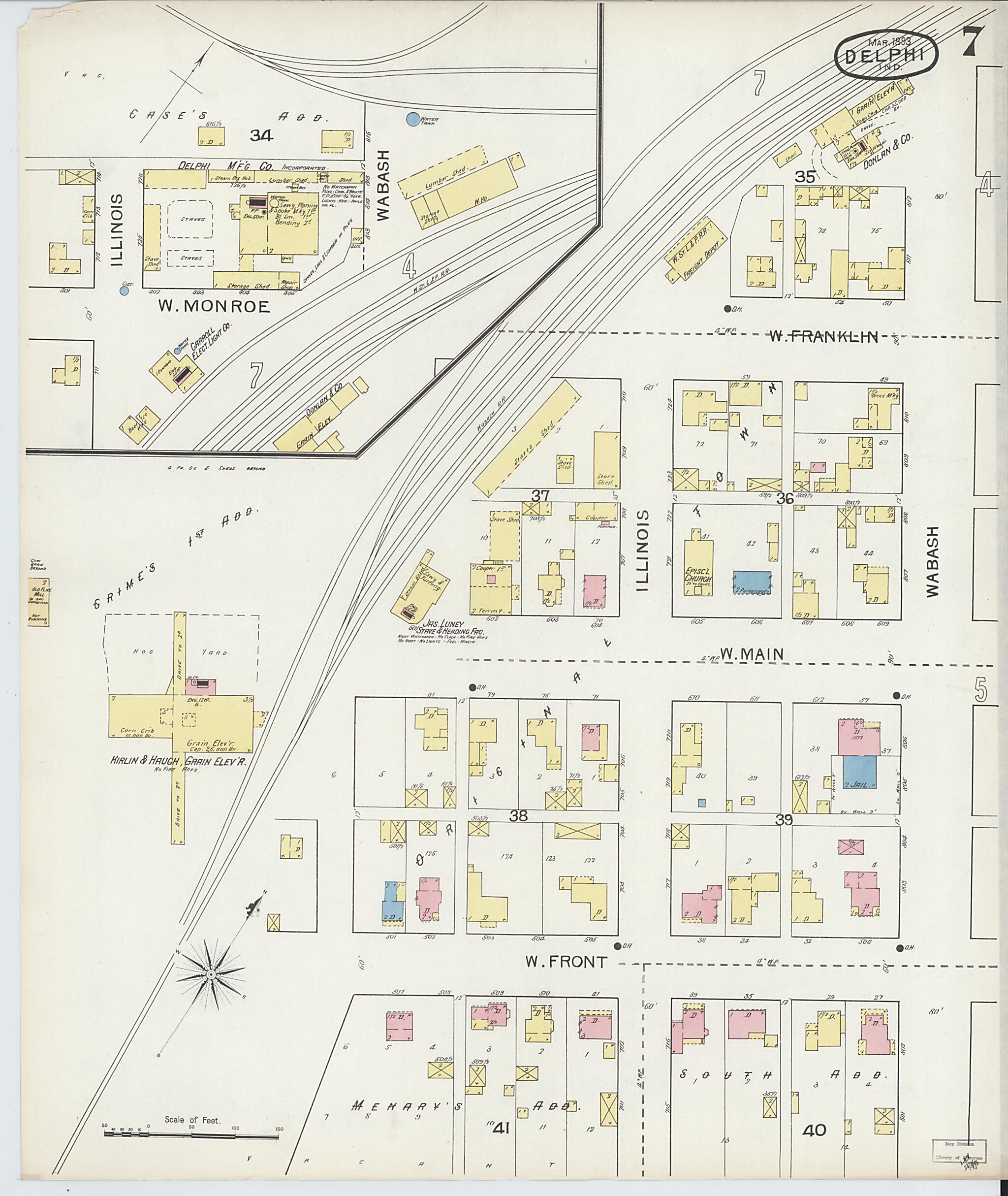 This old map of Delphi, Carroll County, Indiana was created by Sanborn Map Company in 1893