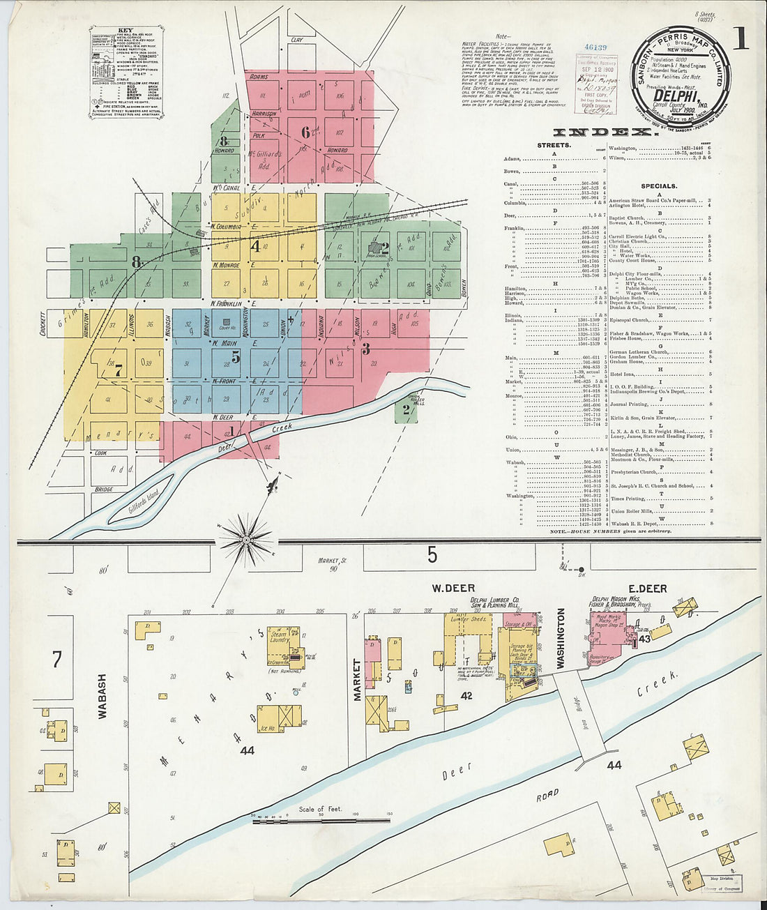 This old map of Delphi, Carroll County, Indiana was created by Sanborn Map Company in 1900