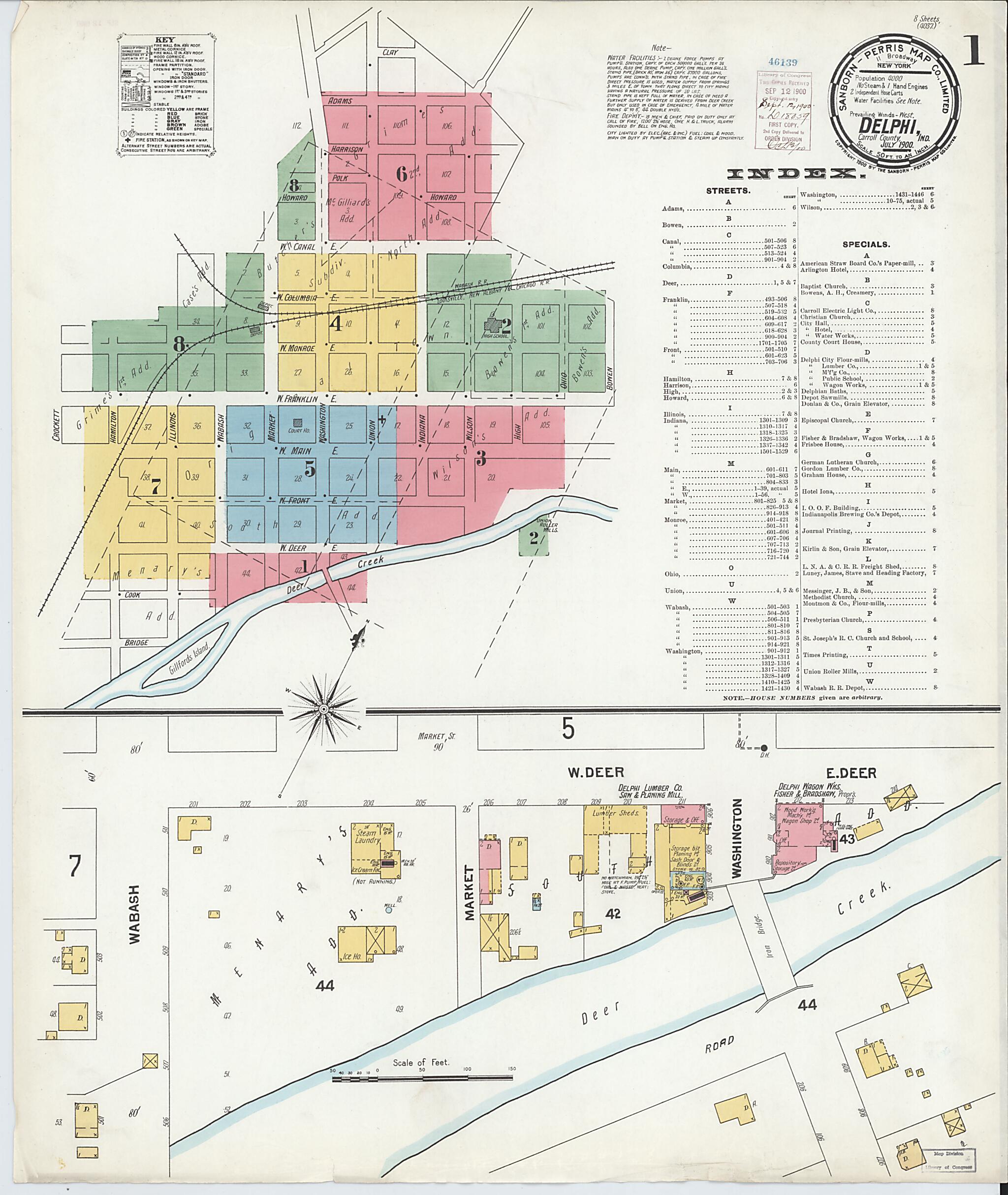 This old map of Delphi, Carroll County, Indiana was created by Sanborn Map Company in 1900