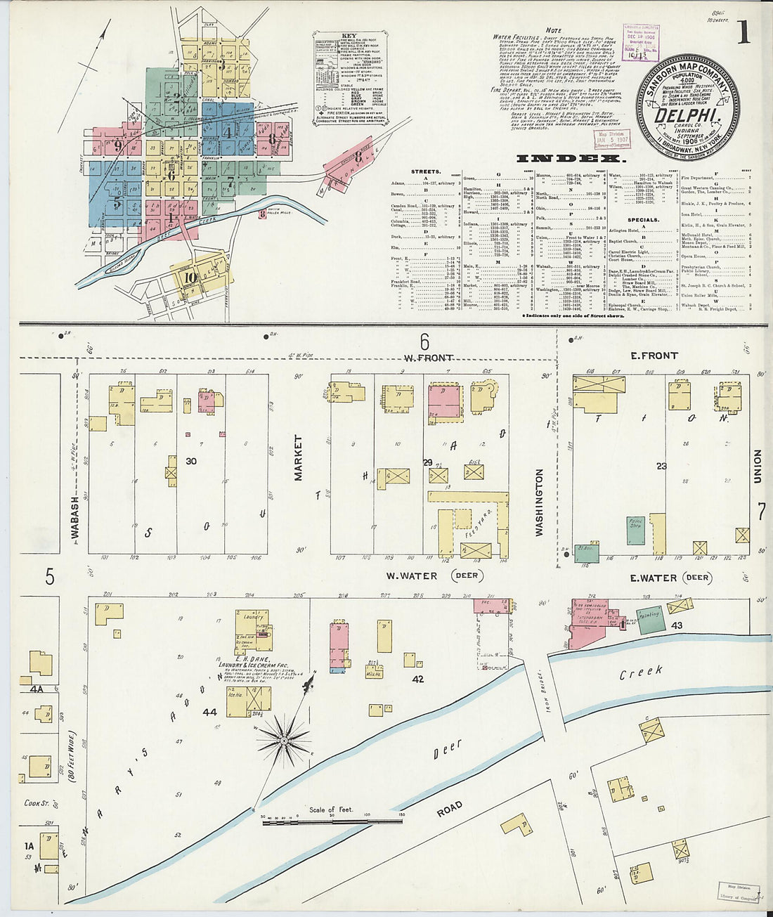 This old map of Delphi, Carroll County, Indiana was created by Sanborn Map Company in 1906