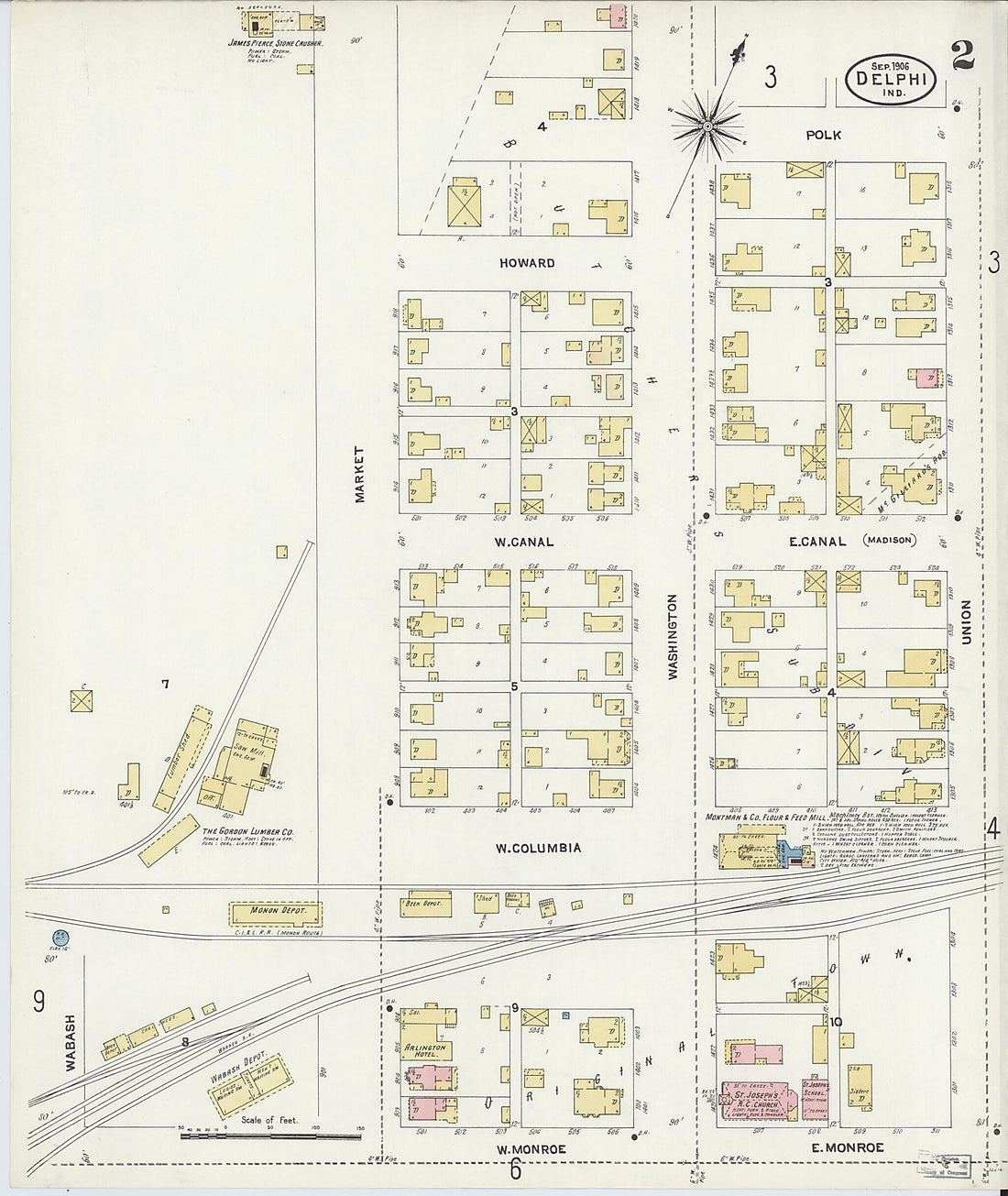 This old map of Delphi, Carroll County, Indiana was created by Sanborn Map Company in 1906