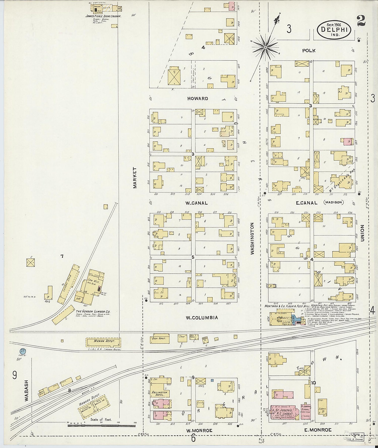 This old map of Delphi, Carroll County, Indiana was created by Sanborn Map Company in 1906