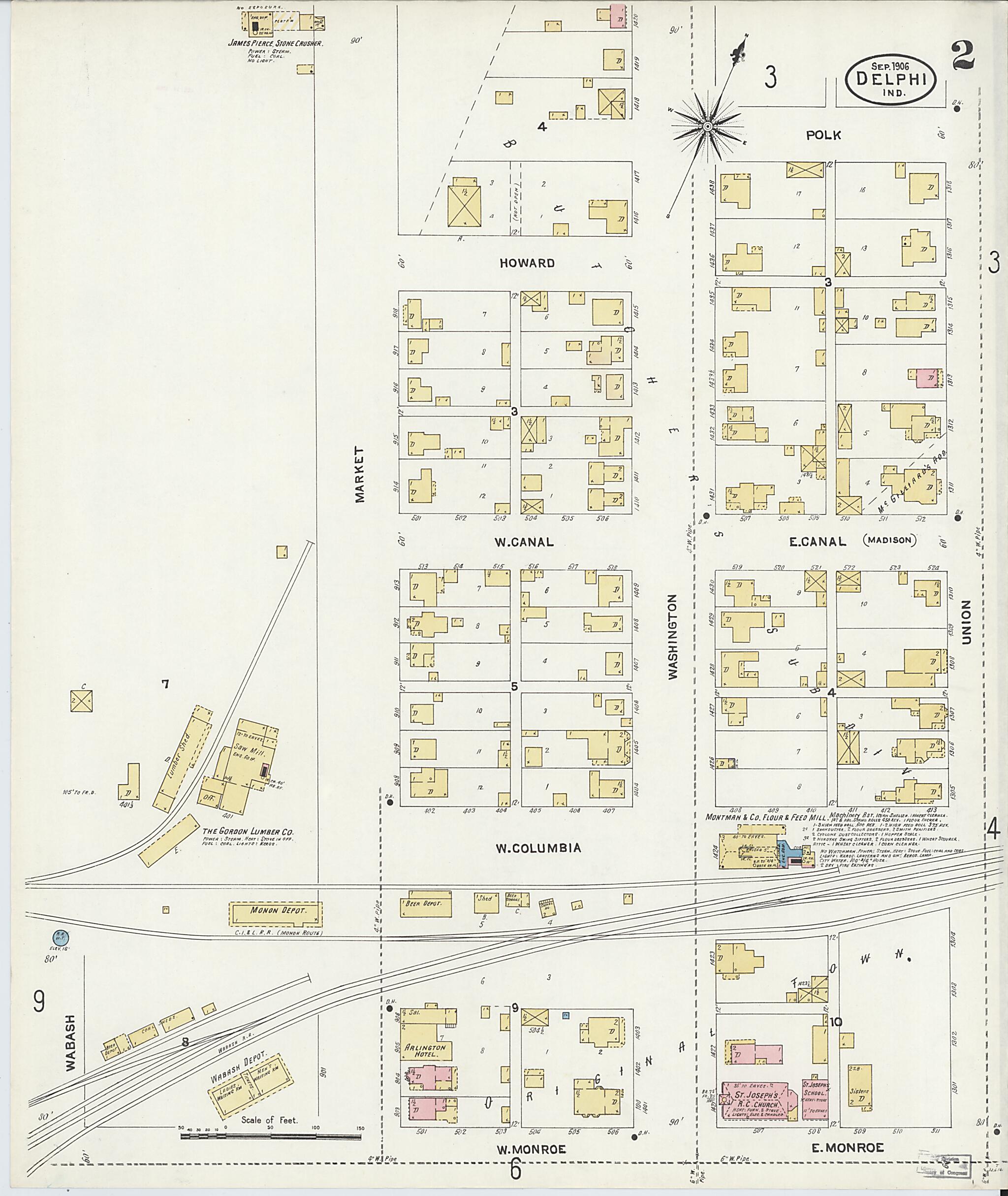 This old map of Delphi, Carroll County, Indiana was created by Sanborn Map Company in 1906