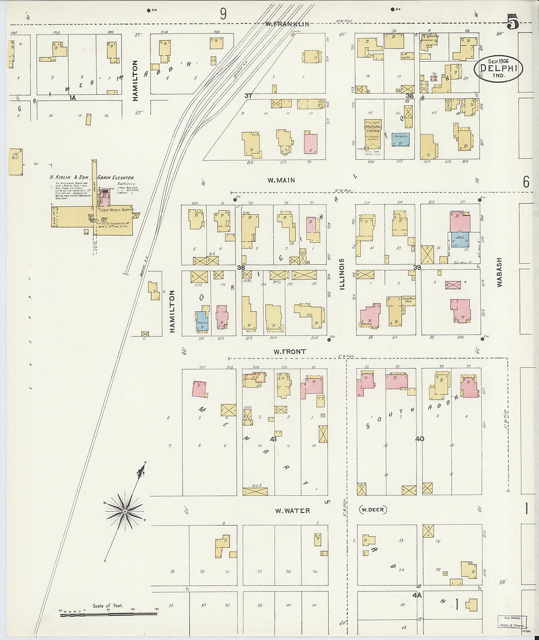 This old map of Delphi, Carroll County, Indiana was created by Sanborn Map Company in 1906