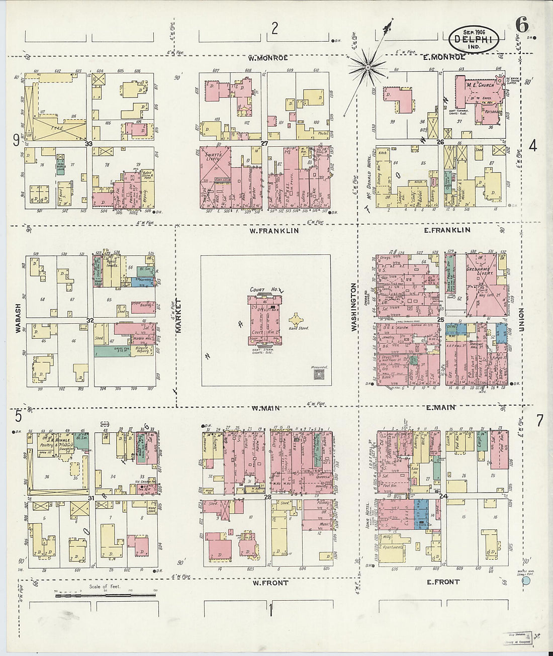 This old map of Delphi, Carroll County, Indiana was created by Sanborn Map Company in 1906