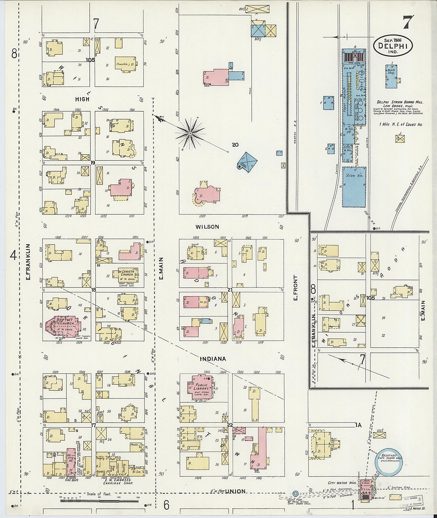 This old map of Delphi, Carroll County, Indiana was created by Sanborn Map Company in 1906