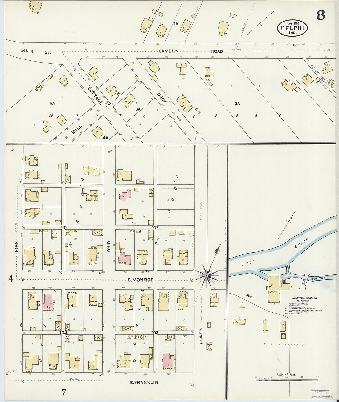 This old map of Delphi, Carroll County, Indiana was created by Sanborn Map Company in 1906