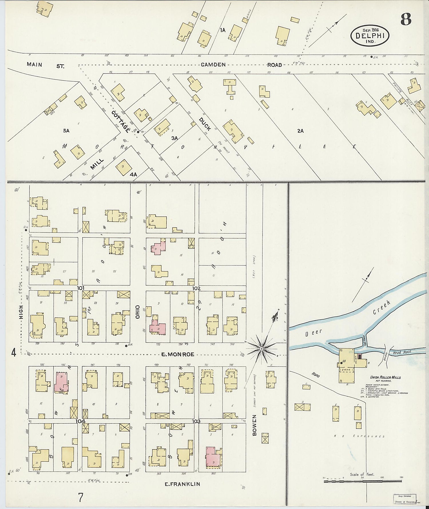 This old map of Delphi, Carroll County, Indiana was created by Sanborn Map Company in 1906