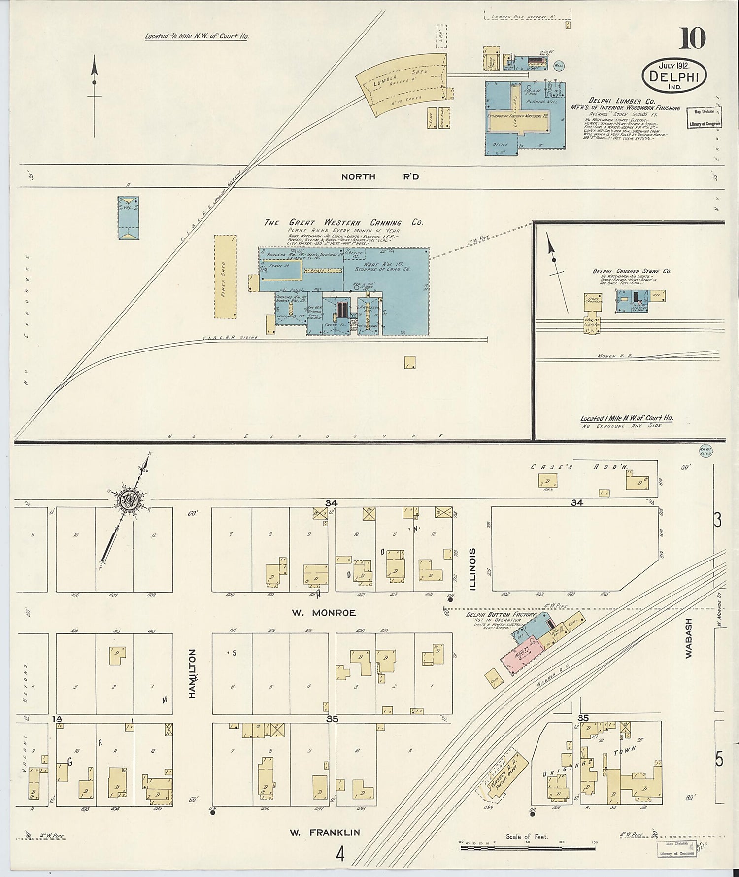 This old map of Delphi, Carroll County, Indiana was created by Sanborn Map Company in 1912