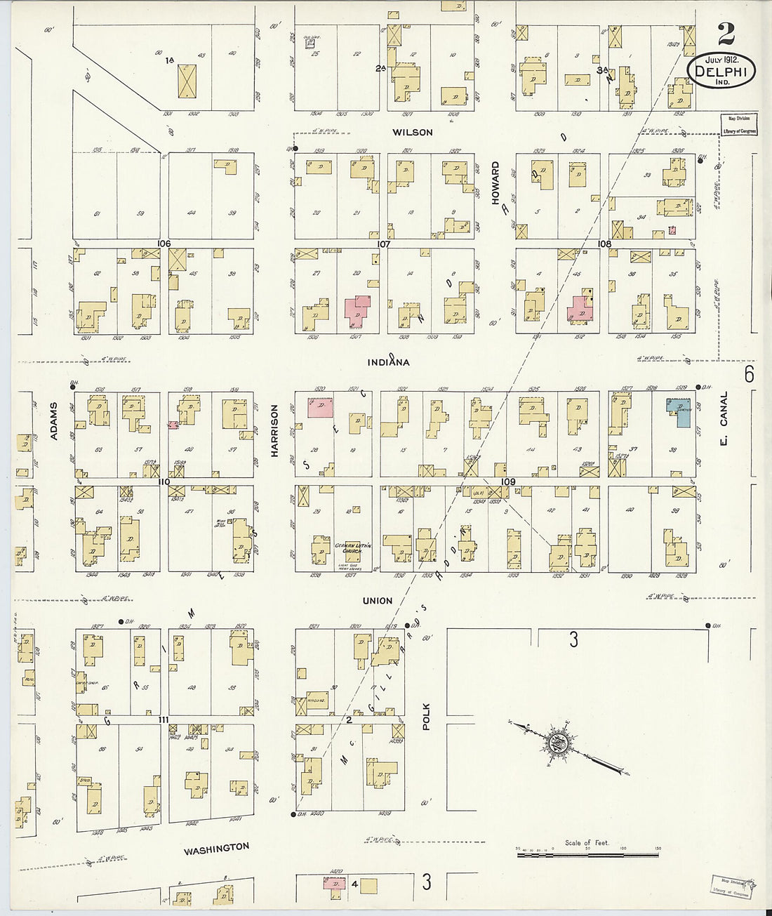 This old map of Delphi, Carroll County, Indiana was created by Sanborn Map Company in 1912