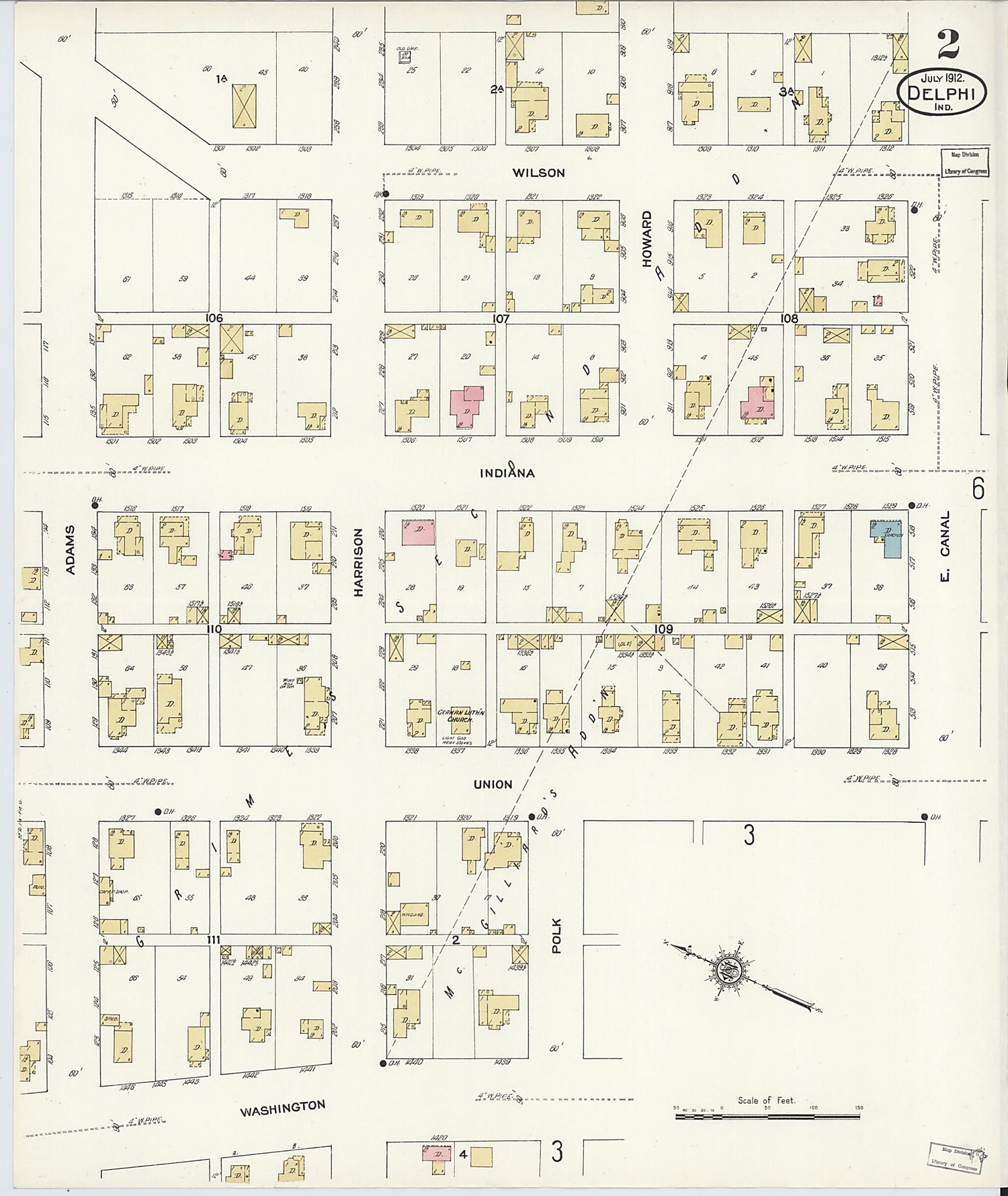 This old map of Delphi, Carroll County, Indiana was created by Sanborn Map Company in 1912