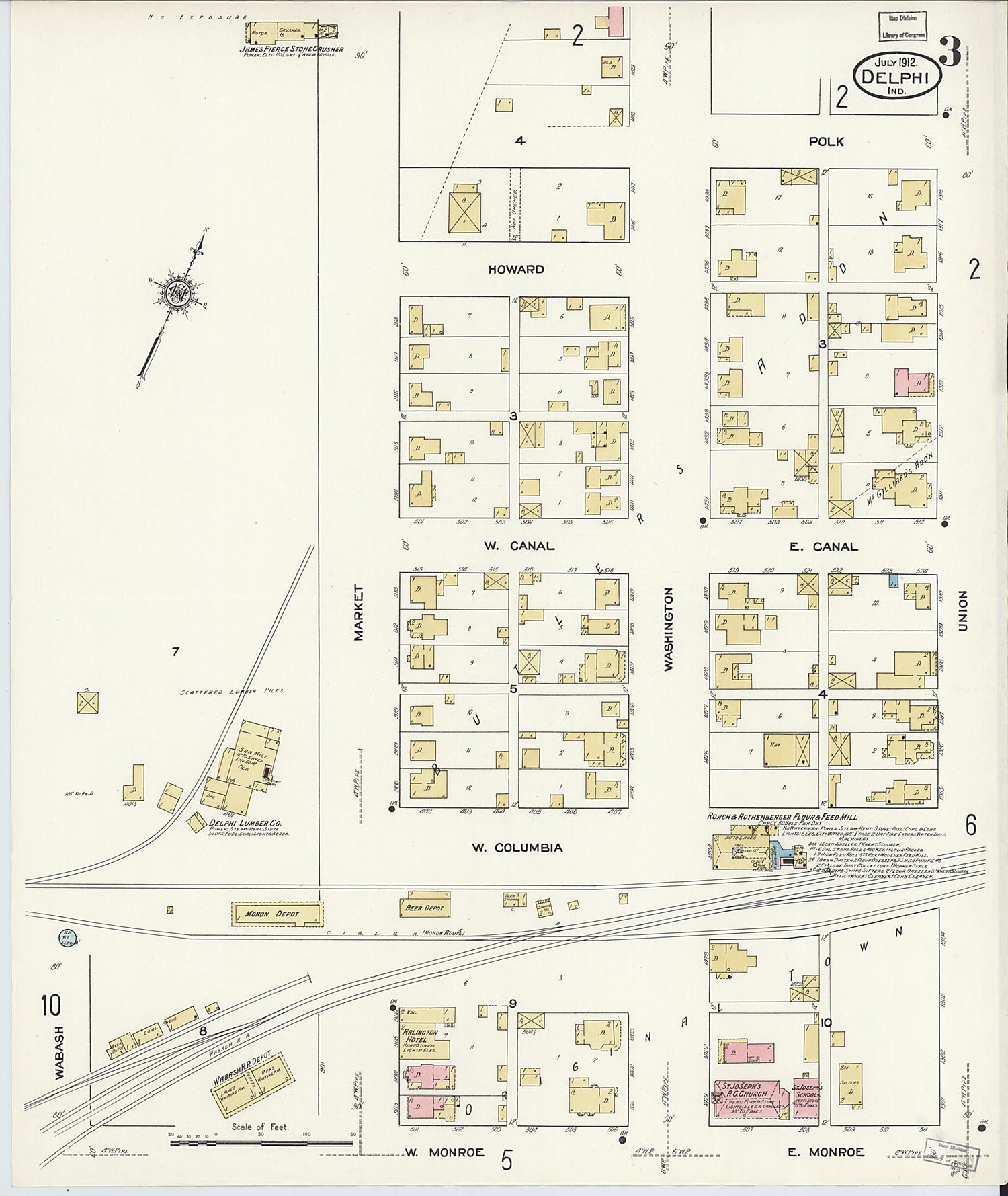 This old map of Delphi, Carroll County, Indiana was created by Sanborn Map Company in 1912