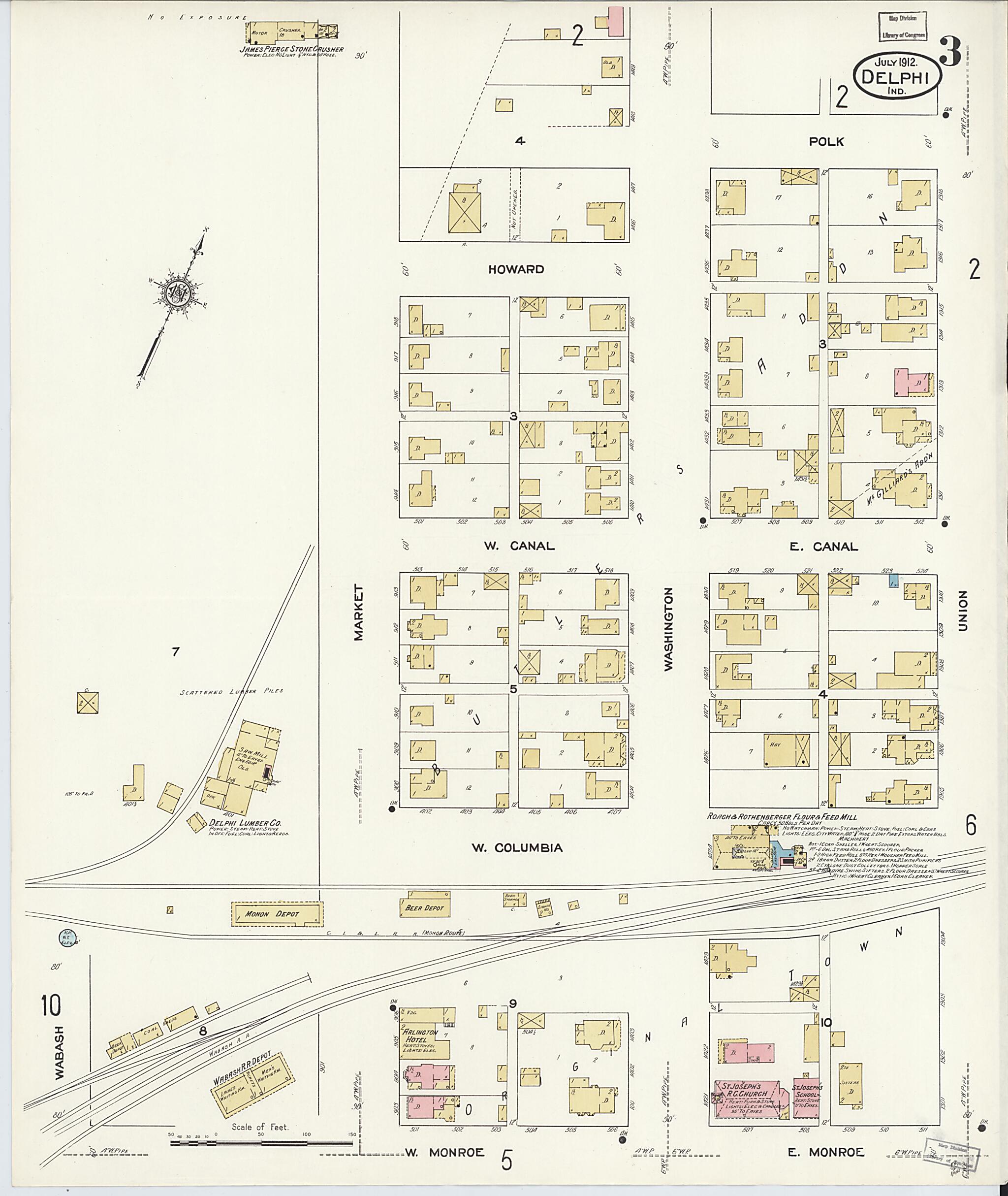 This old map of Delphi, Carroll County, Indiana was created by Sanborn Map Company in 1912