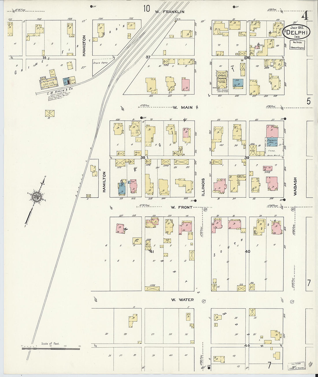 This old map of Delphi, Carroll County, Indiana was created by Sanborn Map Company in 1912