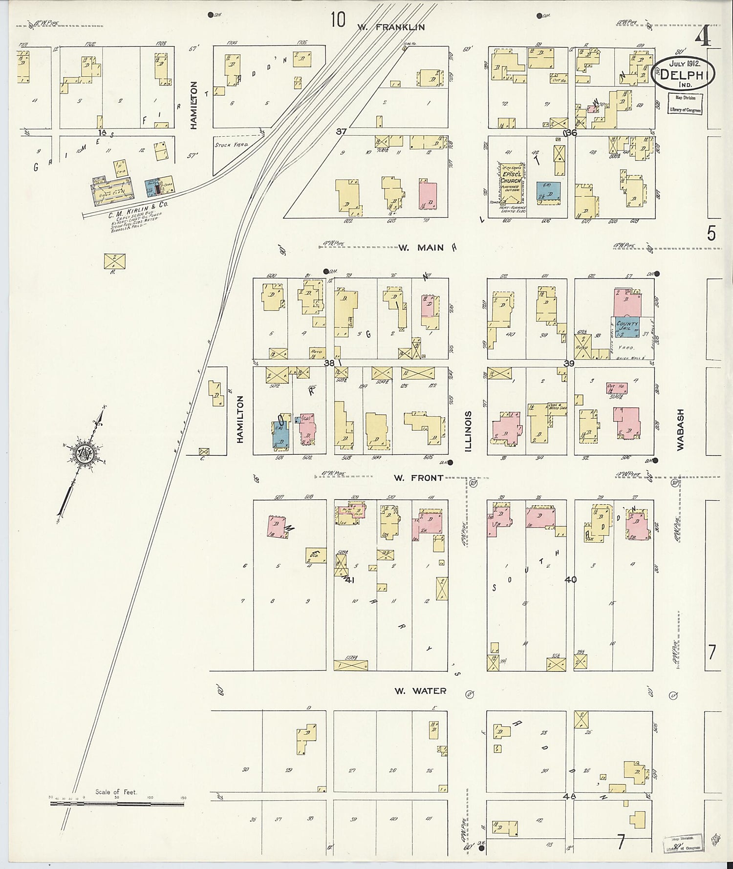 This old map of Delphi, Carroll County, Indiana was created by Sanborn Map Company in 1912