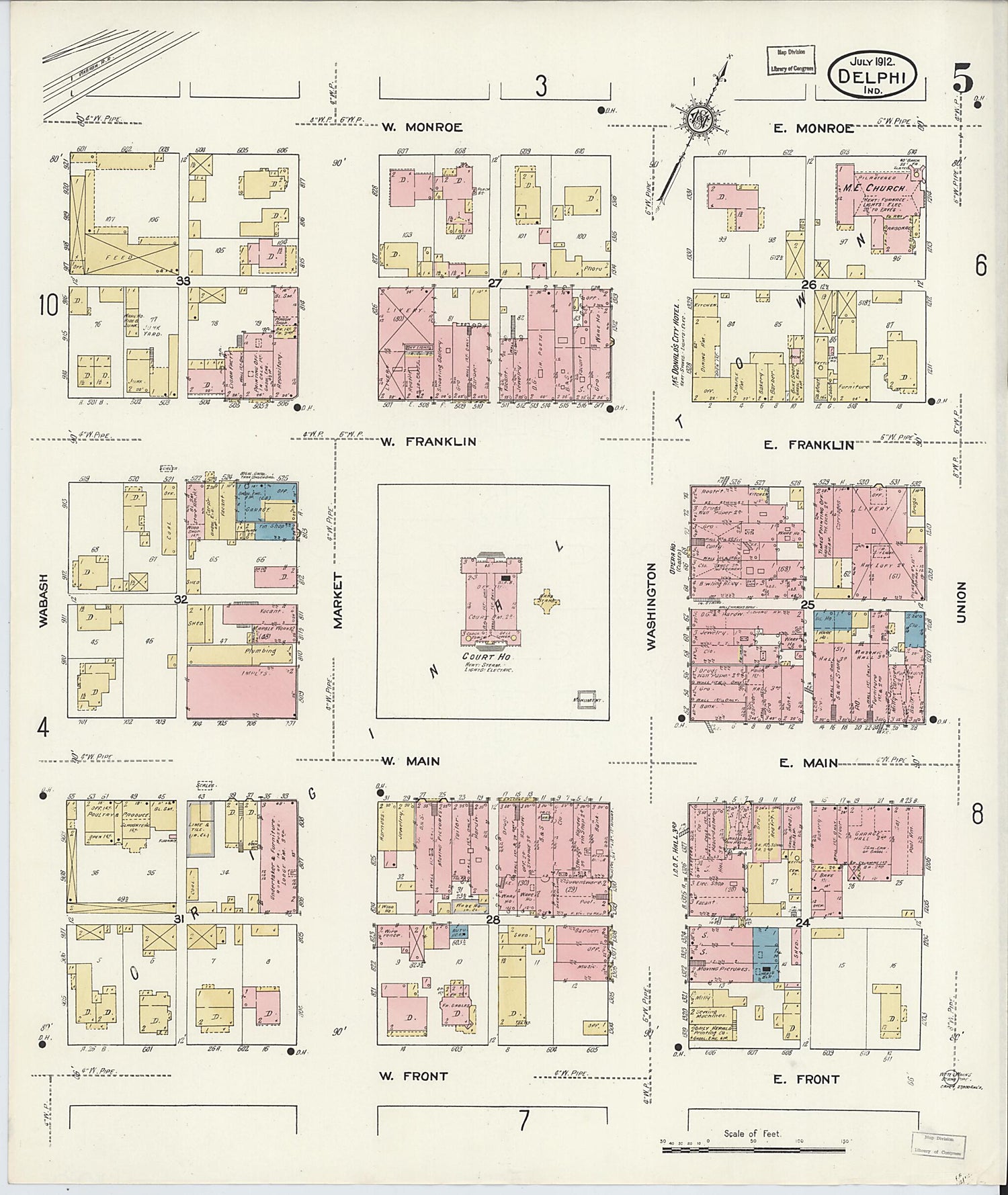 This old map of Delphi, Carroll County, Indiana was created by Sanborn Map Company in 1912