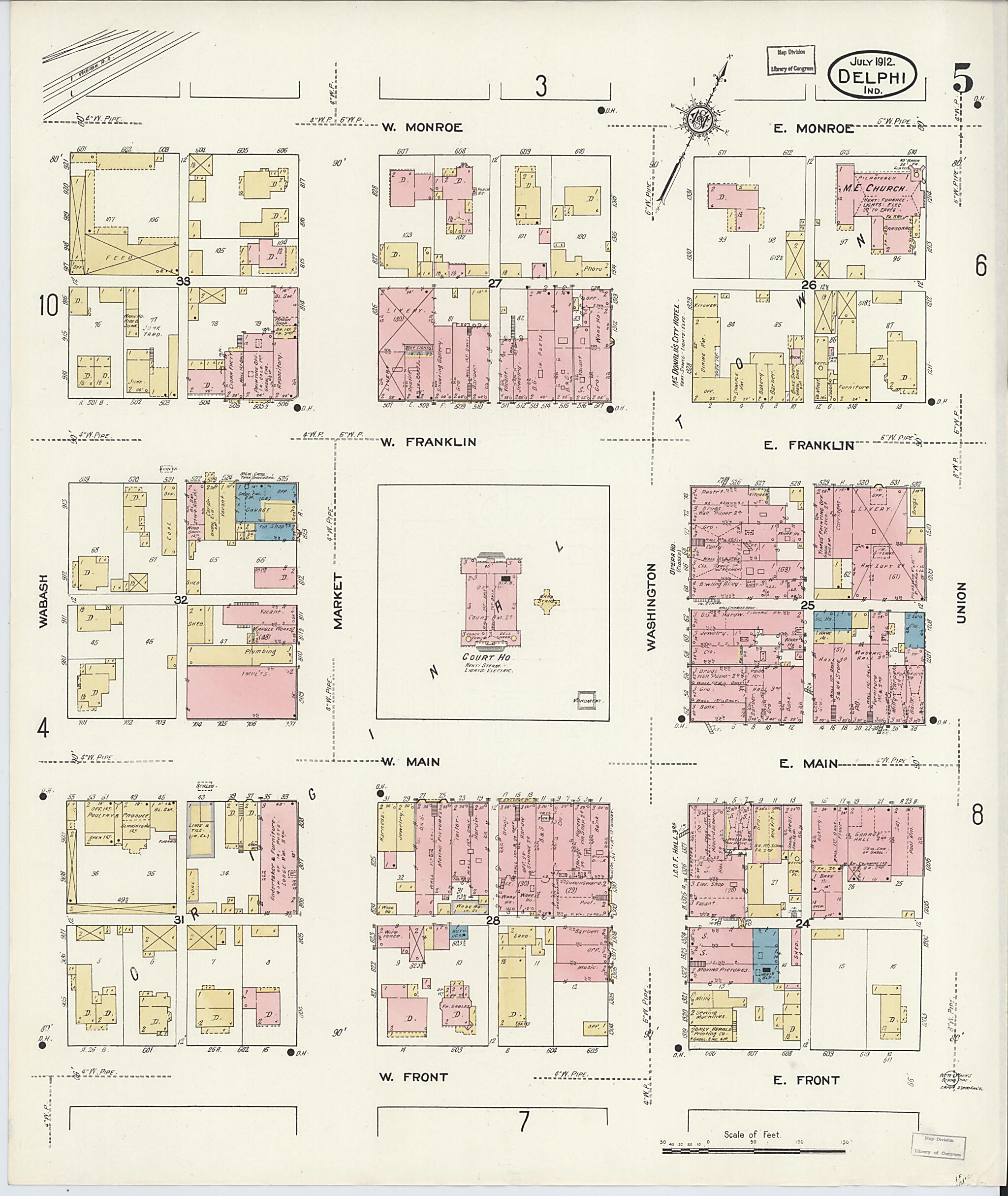 This old map of Delphi, Carroll County, Indiana was created by Sanborn Map Company in 1912