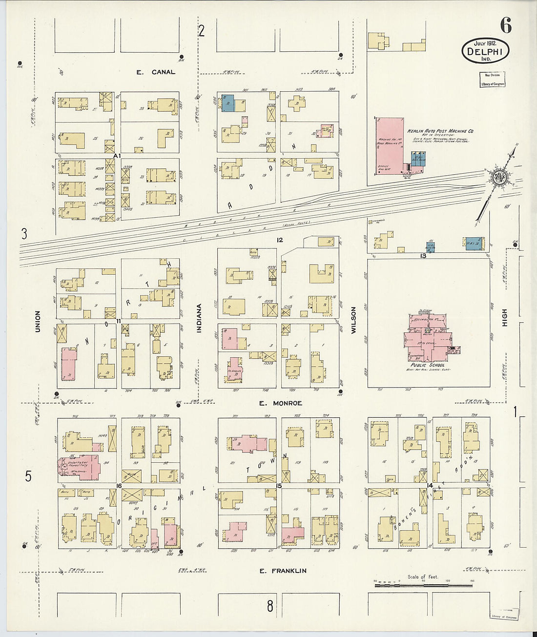 This old map of Delphi, Carroll County, Indiana was created by Sanborn Map Company in 1912