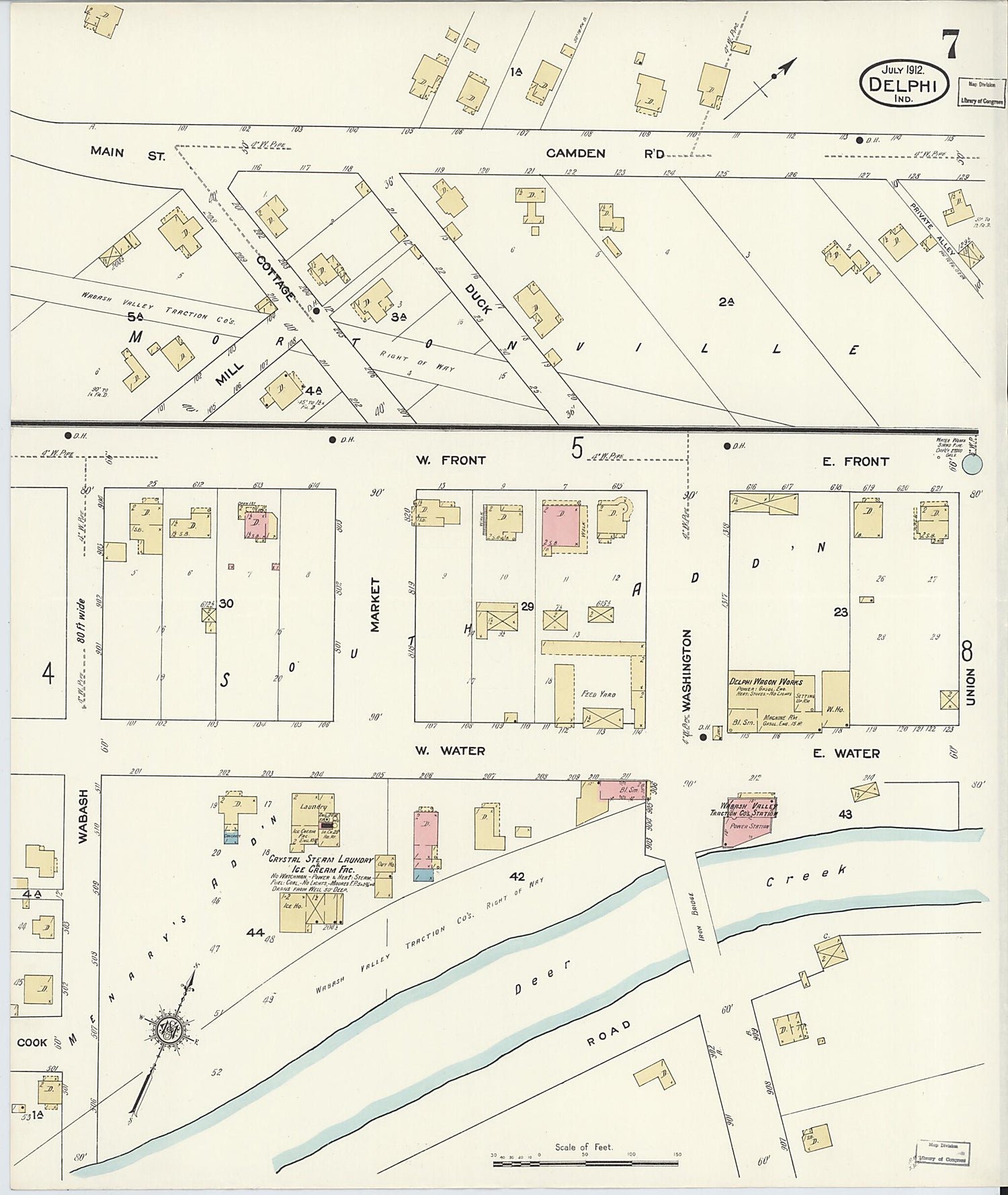 This old map of Delphi, Carroll County, Indiana was created by Sanborn Map Company in 1912