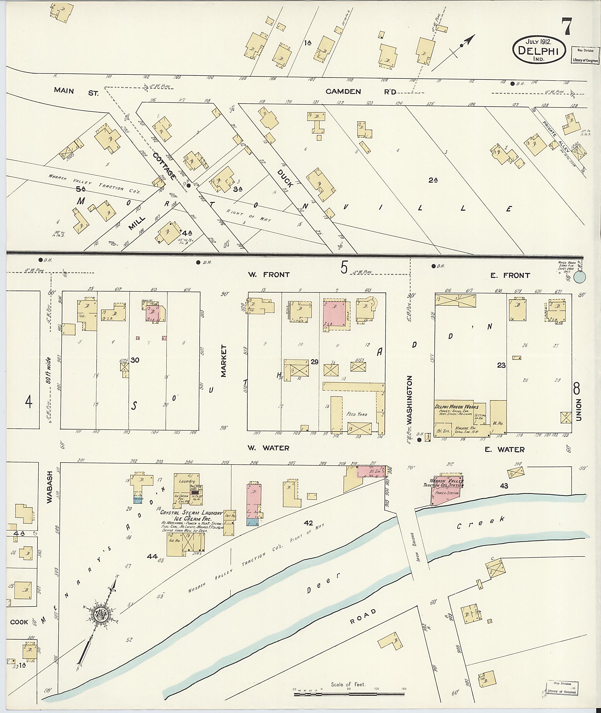 This old map of Delphi, Carroll County, Indiana was created by Sanborn Map Company in 1912