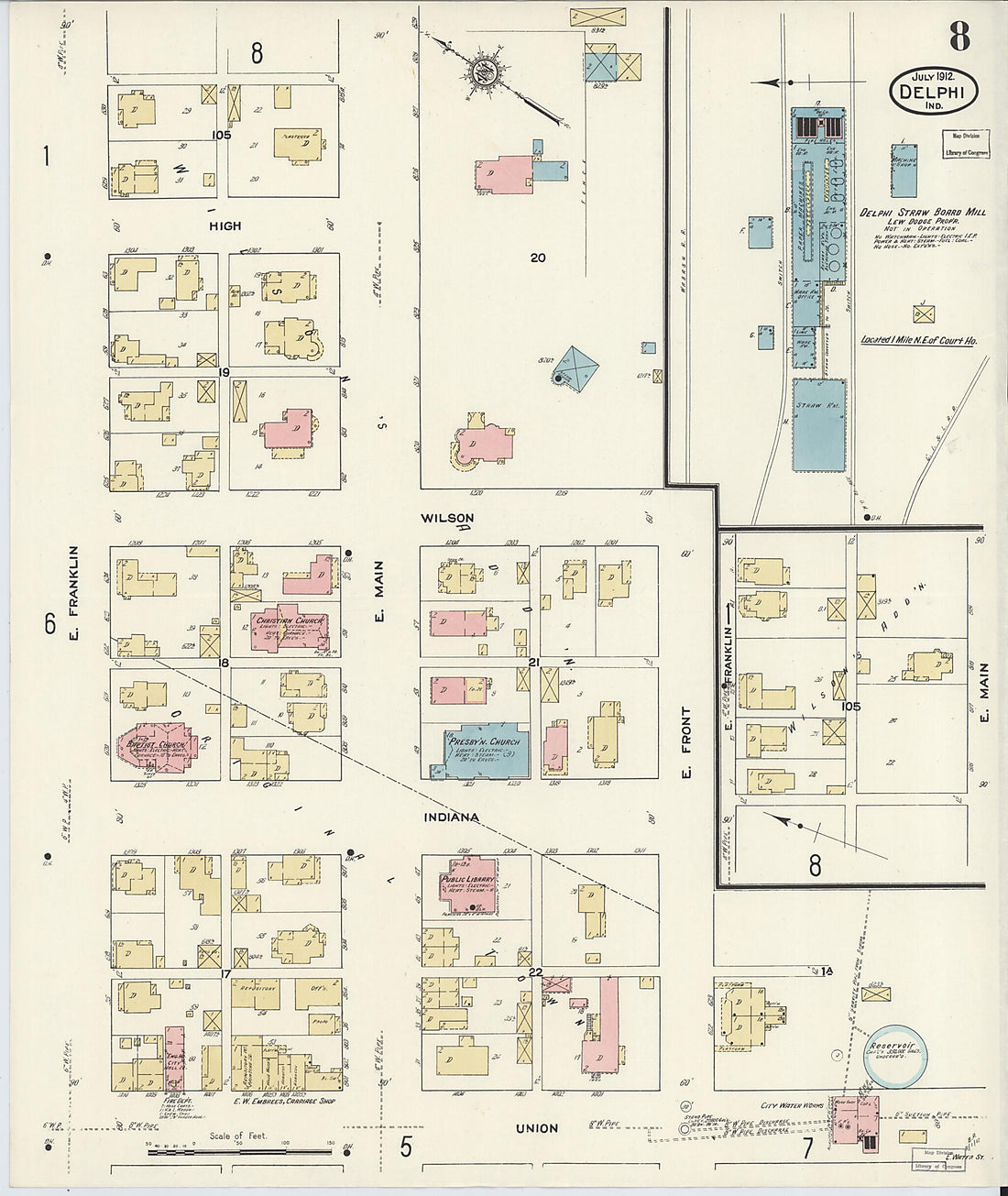 This old map of Delphi, Carroll County, Indiana was created by Sanborn Map Company in 1912