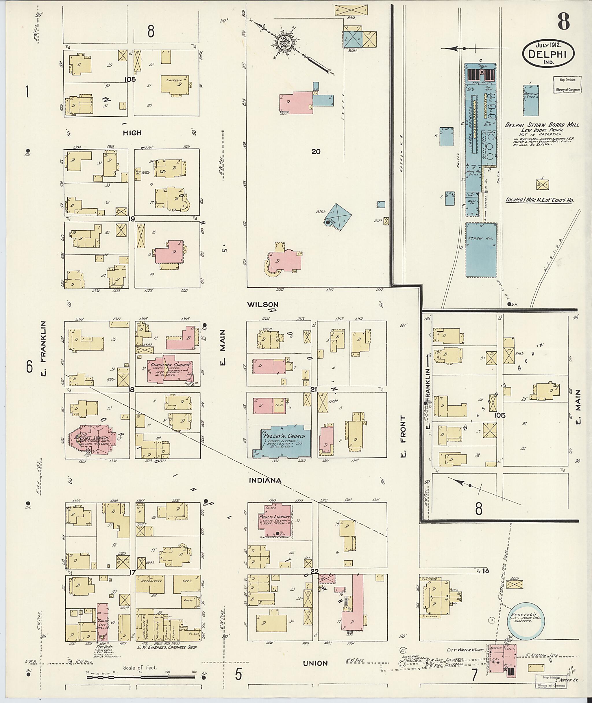 This old map of Delphi, Carroll County, Indiana was created by Sanborn Map Company in 1912