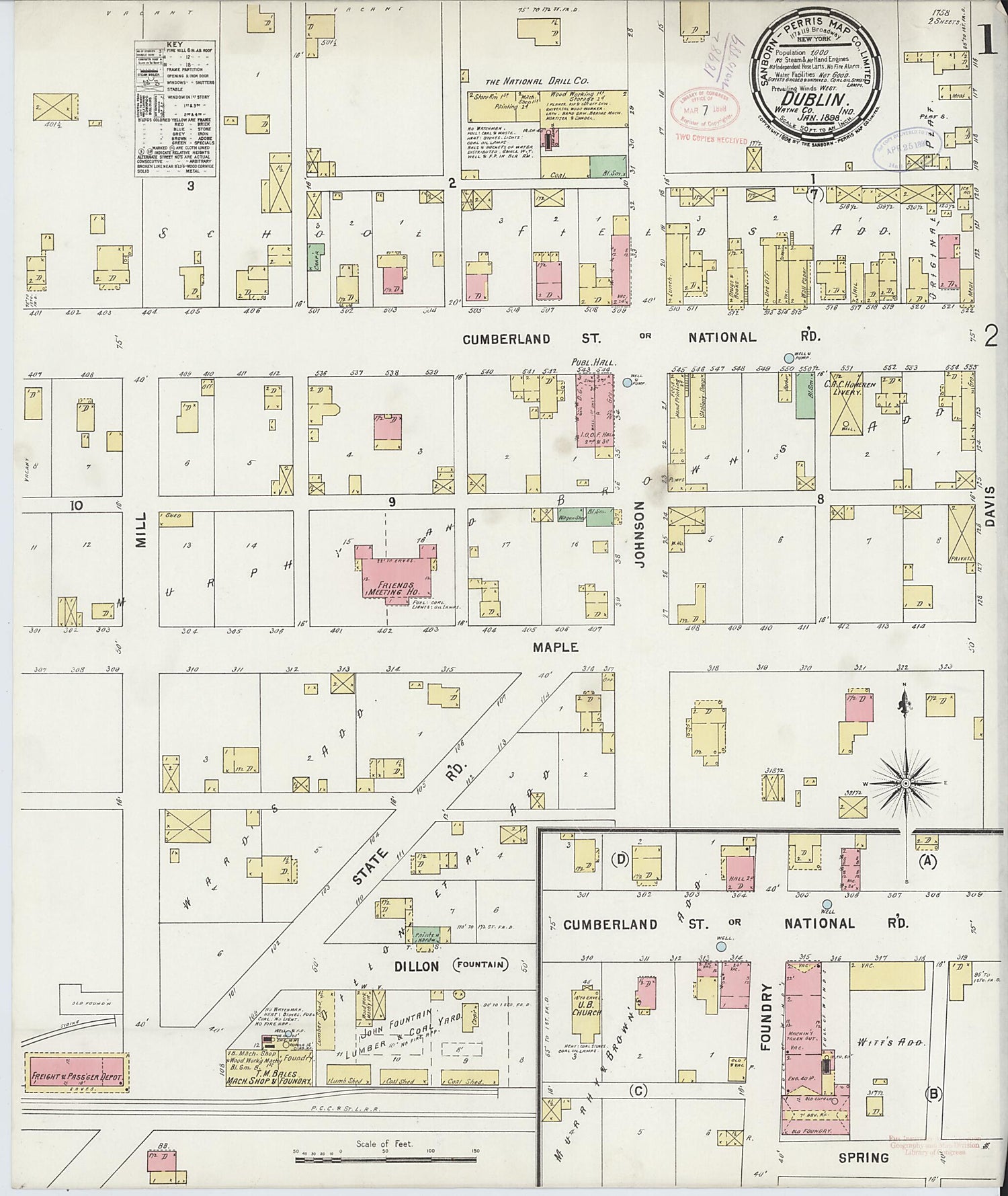 This old map of Dublin, Wayne County, Indiana was created by Sanborn Map Company in 1898