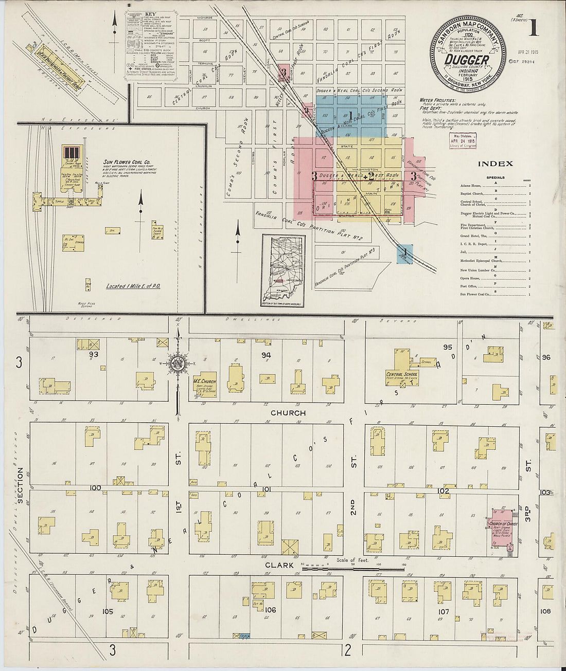 This old map of Dugger, Sullivan County, Indiana was created by Sanborn Map Company in 1915