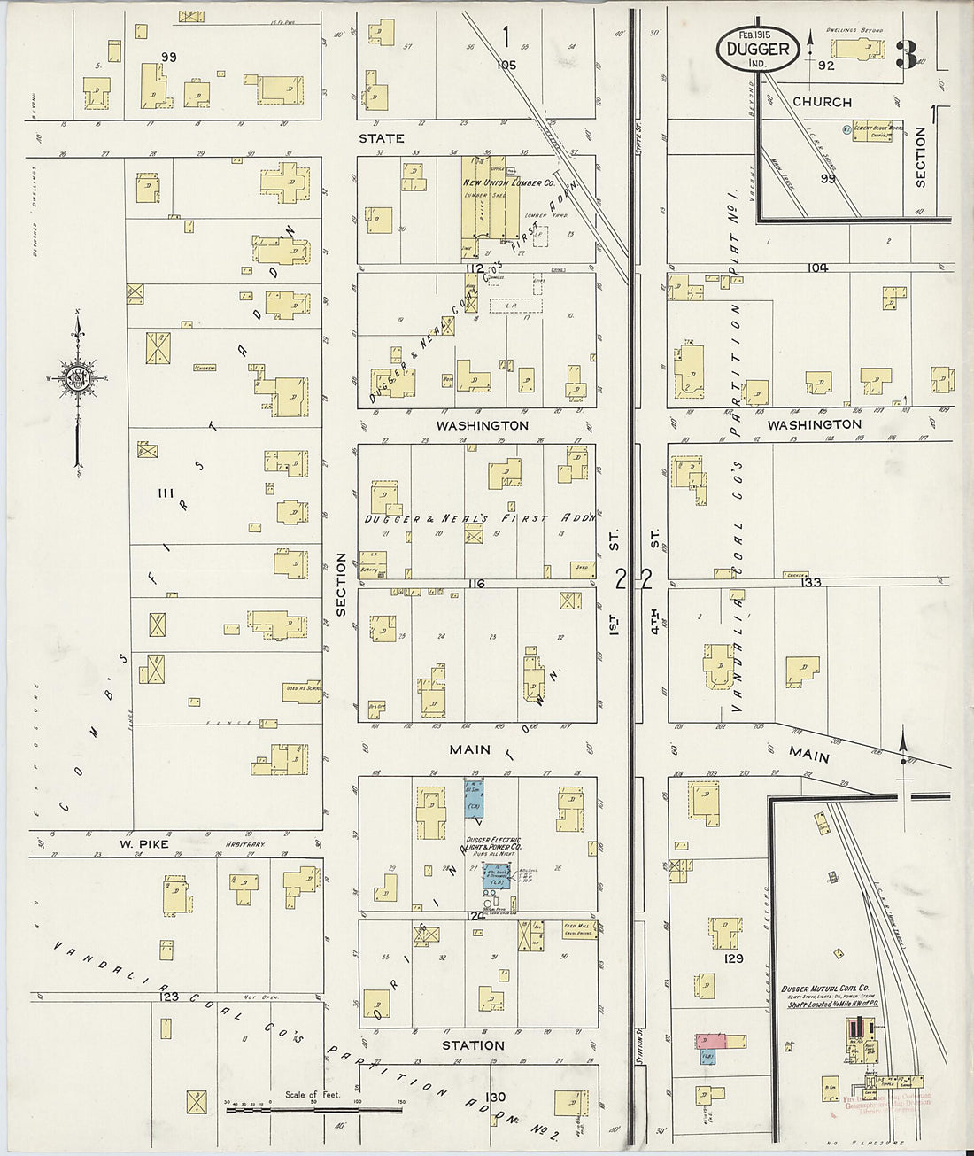 This old map of Dugger, Sullivan County, Indiana was created by Sanborn Map Company in 1915