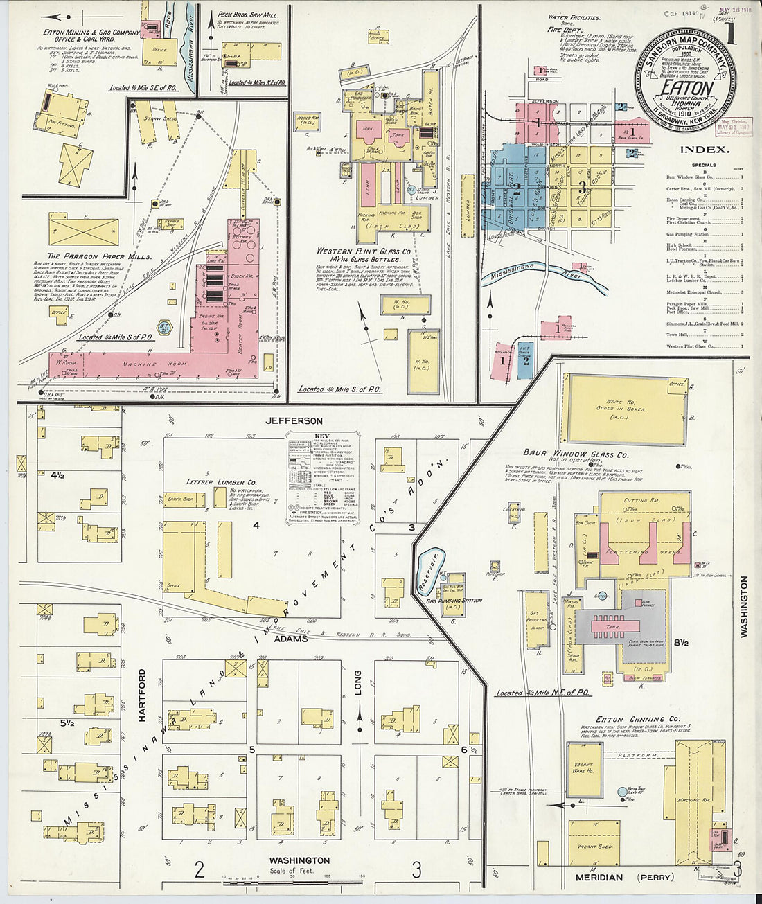 This old map of Eaton, Delaware County, Indiana was created by Sanborn Map Company in 1910