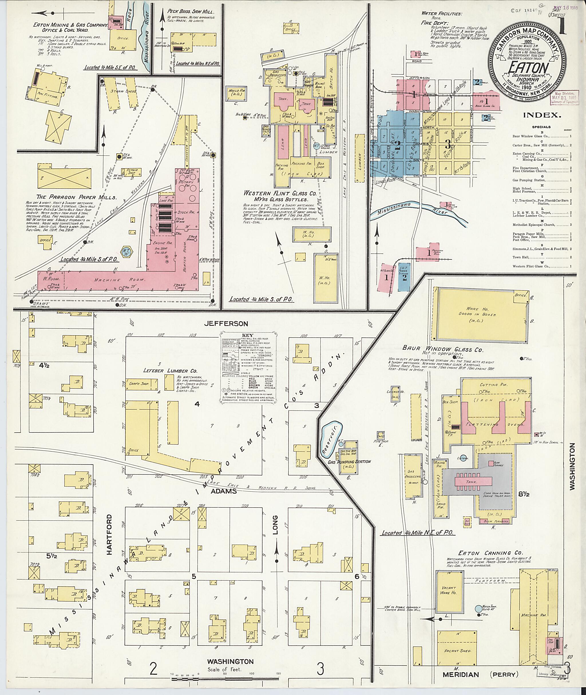 This old map of Eaton, Delaware County, Indiana was created by Sanborn Map Company in 1910