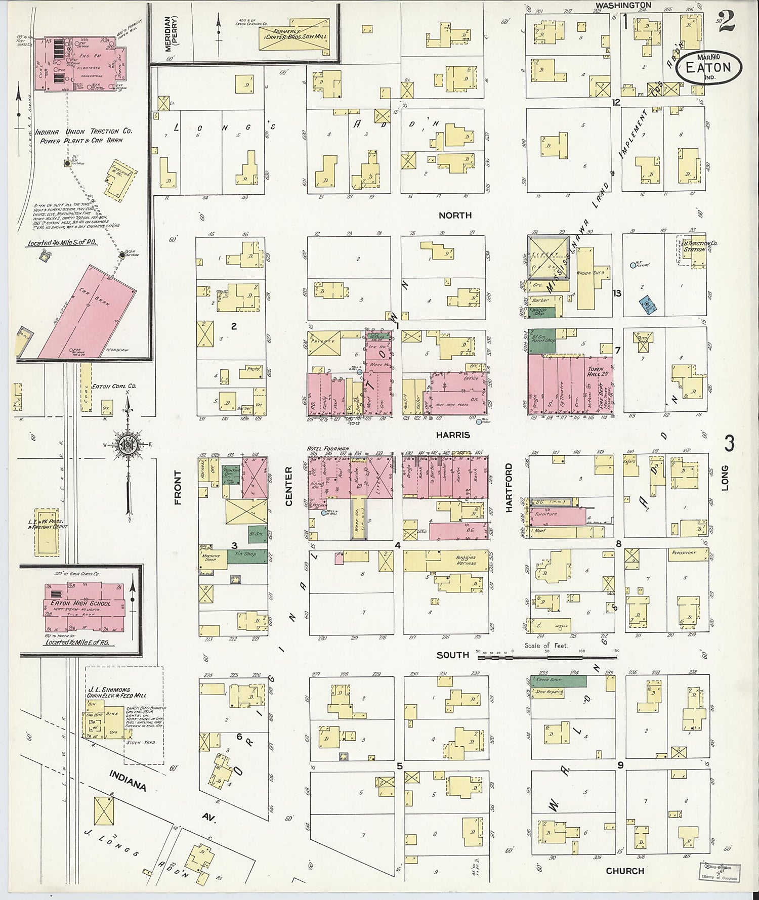 This old map of Eaton, Delaware County, Indiana was created by Sanborn Map Company in 1910