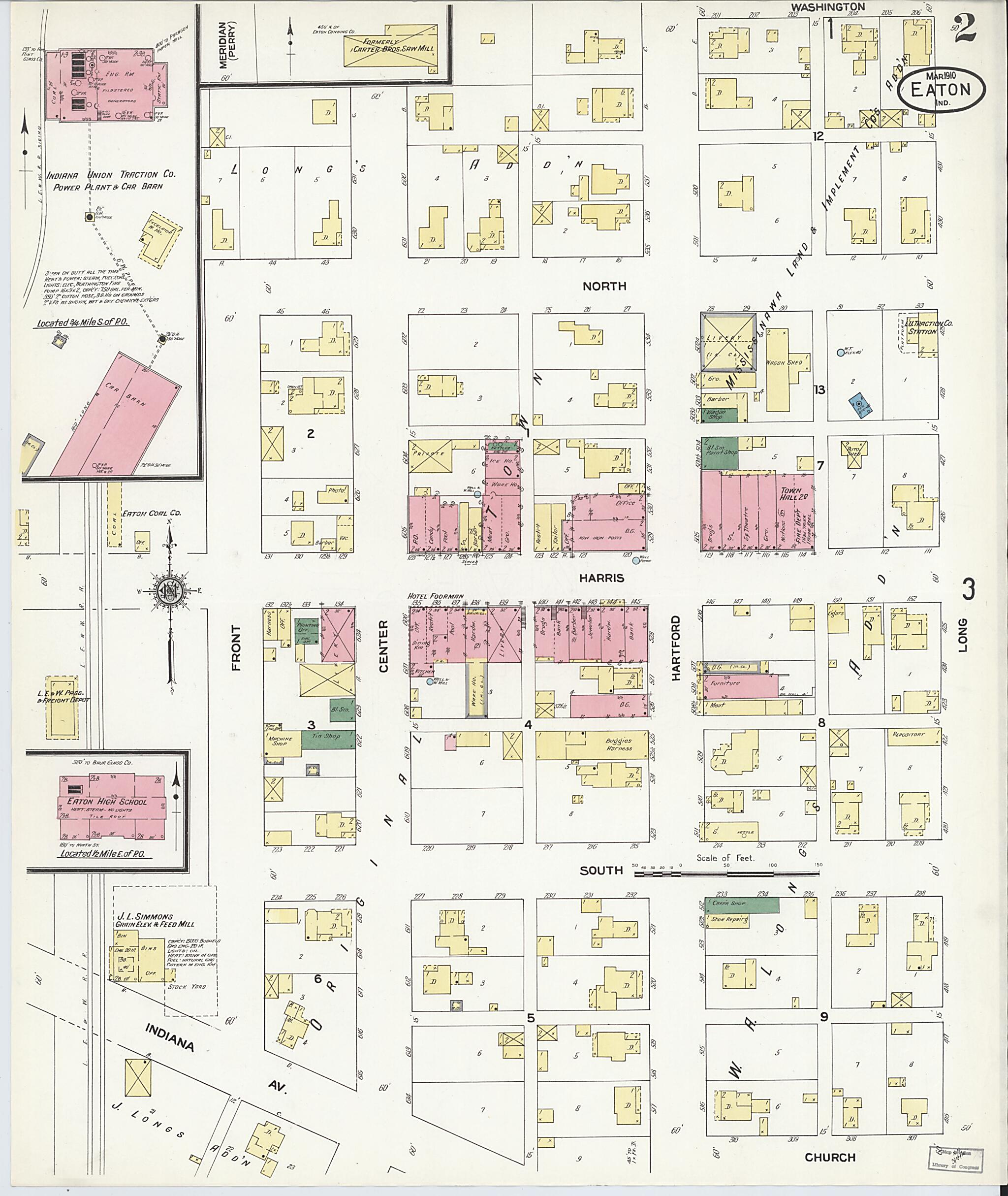 This old map of Eaton, Delaware County, Indiana was created by Sanborn Map Company in 1910