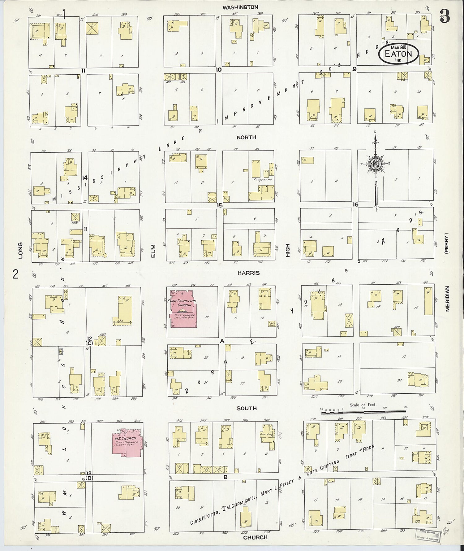 This old map of Eaton, Delaware County, Indiana was created by Sanborn Map Company in 1910