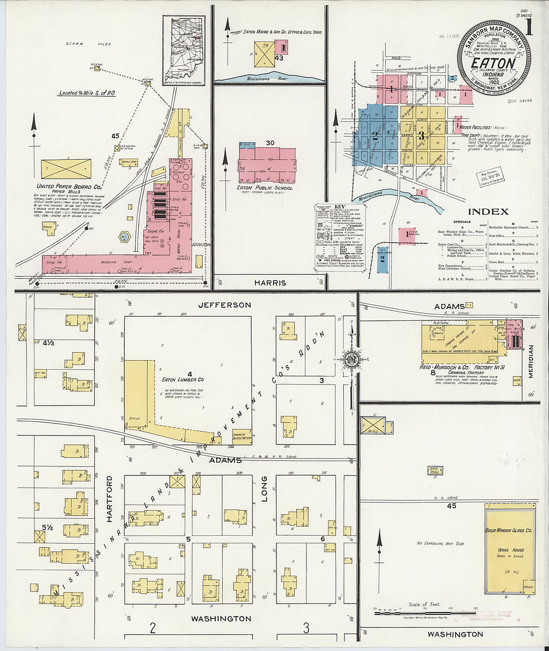 This old map of Eaton, Delaware County, Indiana was created by Sanborn Map Company in 1920