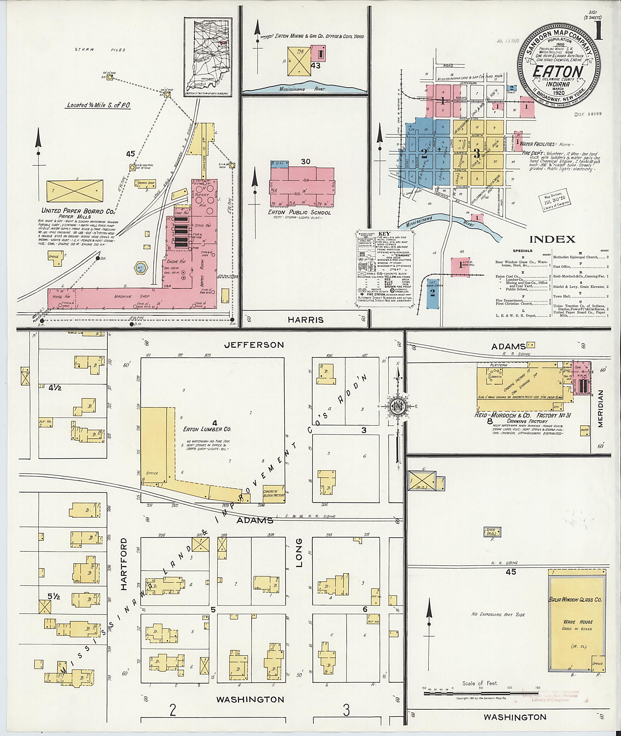 This old map of Eaton, Delaware County, Indiana was created by Sanborn Map Company in 1920