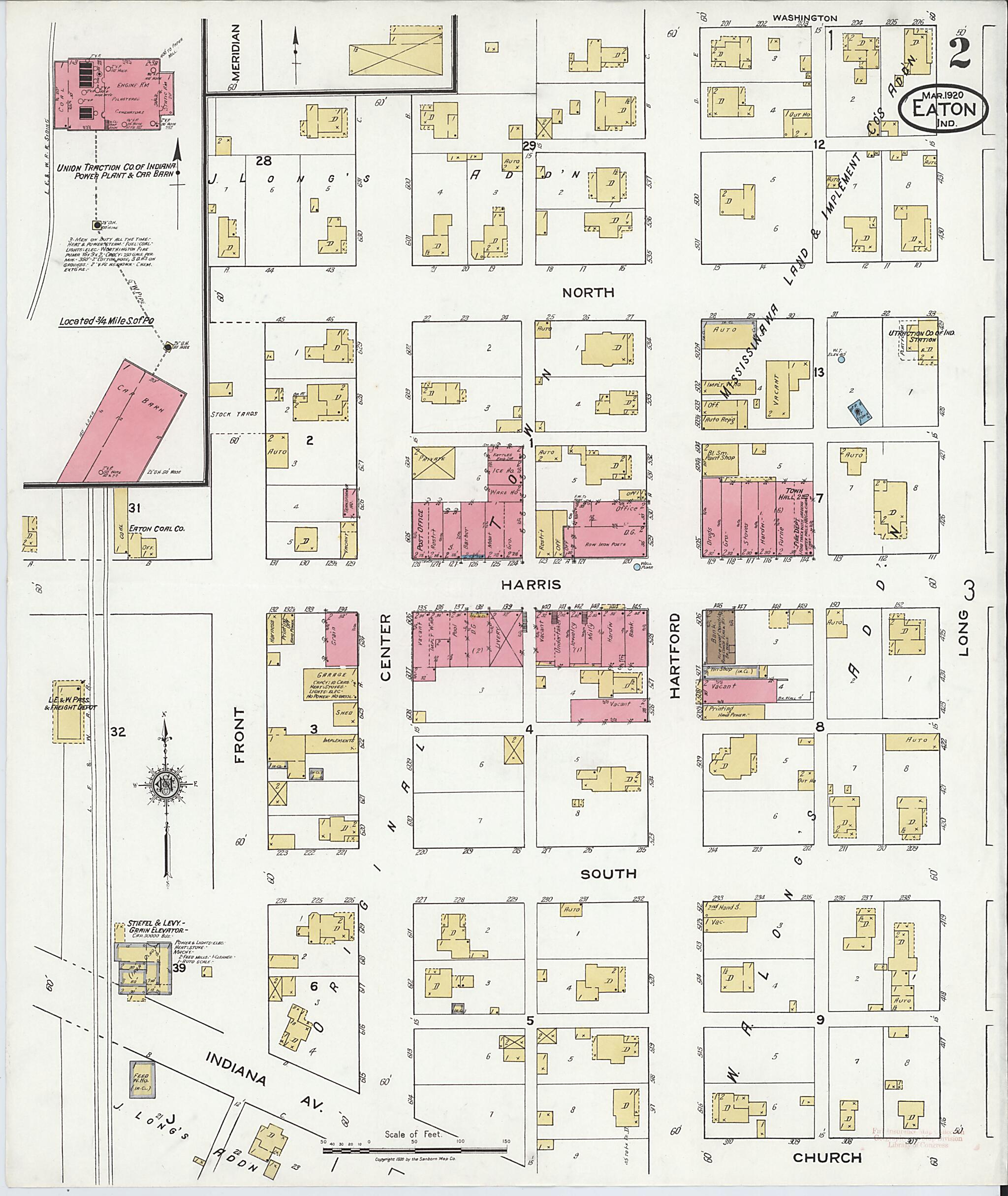 This old map of Eaton, Delaware County, Indiana was created by Sanborn Map Company in 1920