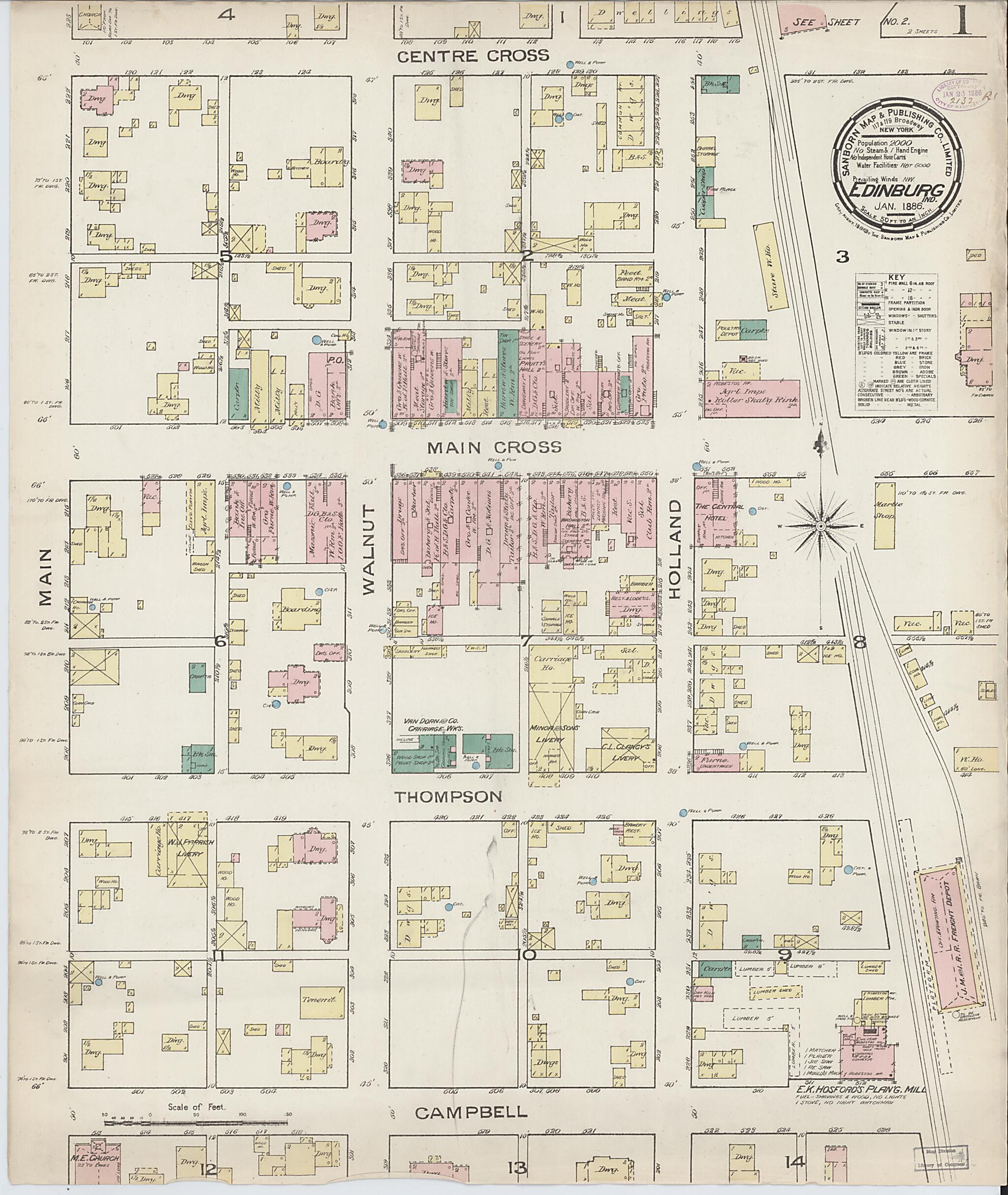 This old map of Johnson, Indiana was created by Sanborn Map Company in 1886