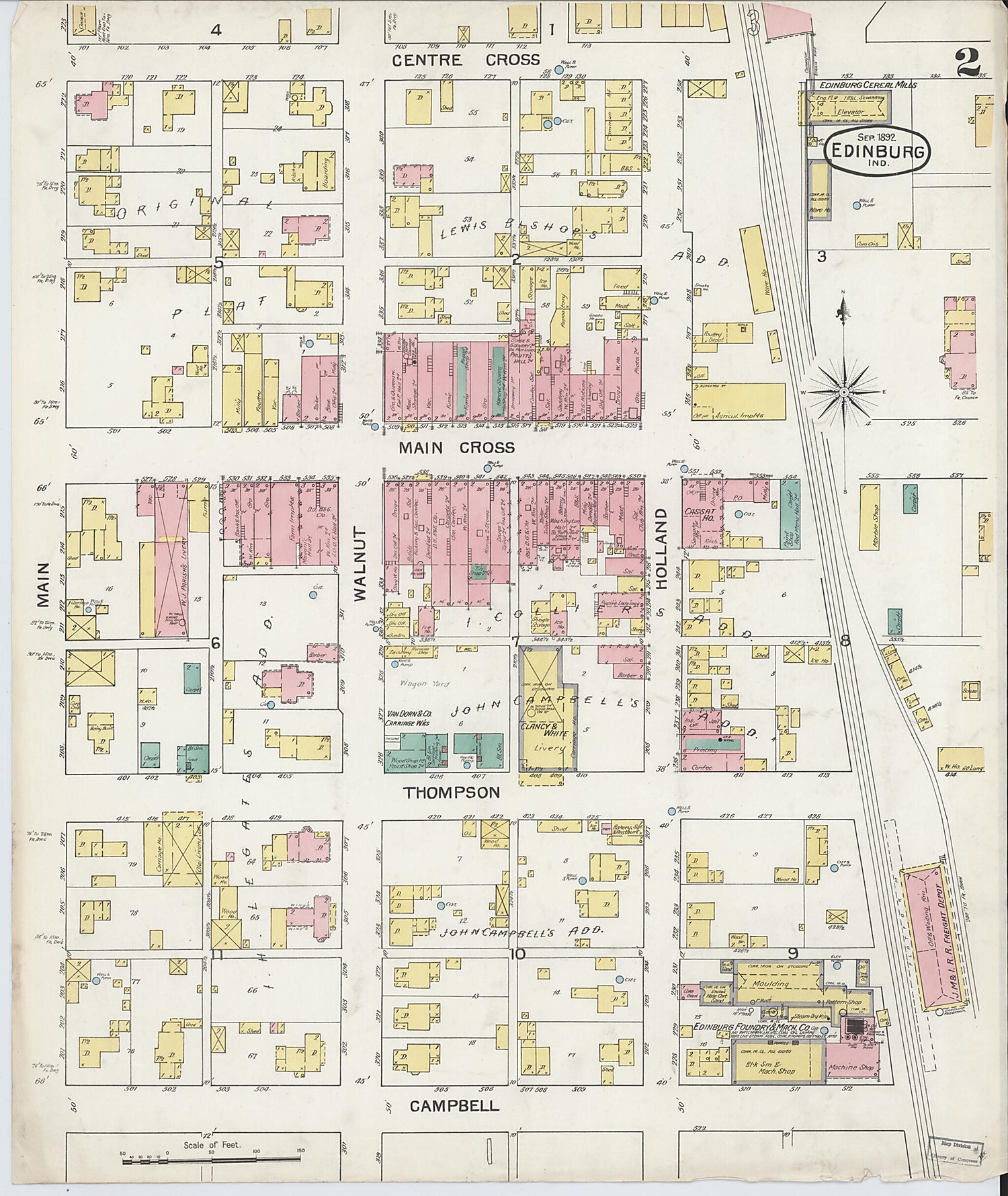 This old map of Johnson, Indiana was created by Sanborn Map Company in 1892