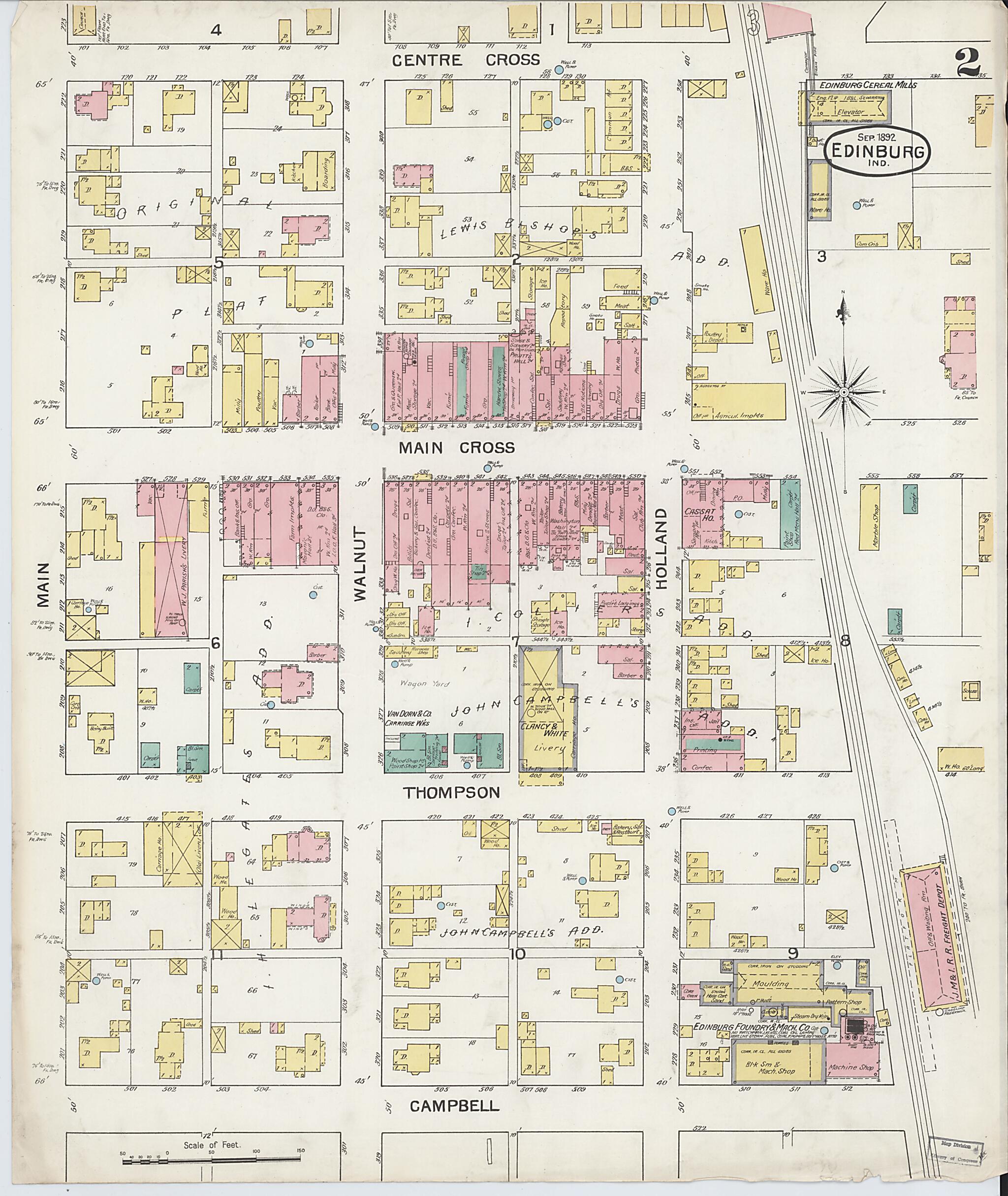 This old map of Johnson, Indiana was created by Sanborn Map Company in 1892