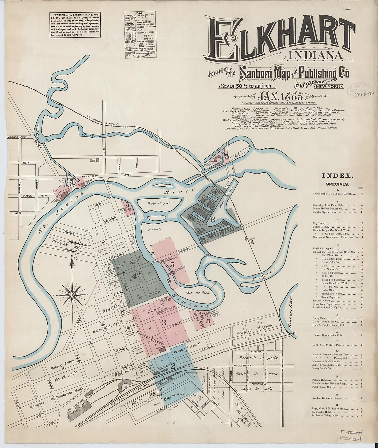 This old map of Elkhart, Elkhart County, Indiana was created by Sanborn Map Company in 1885