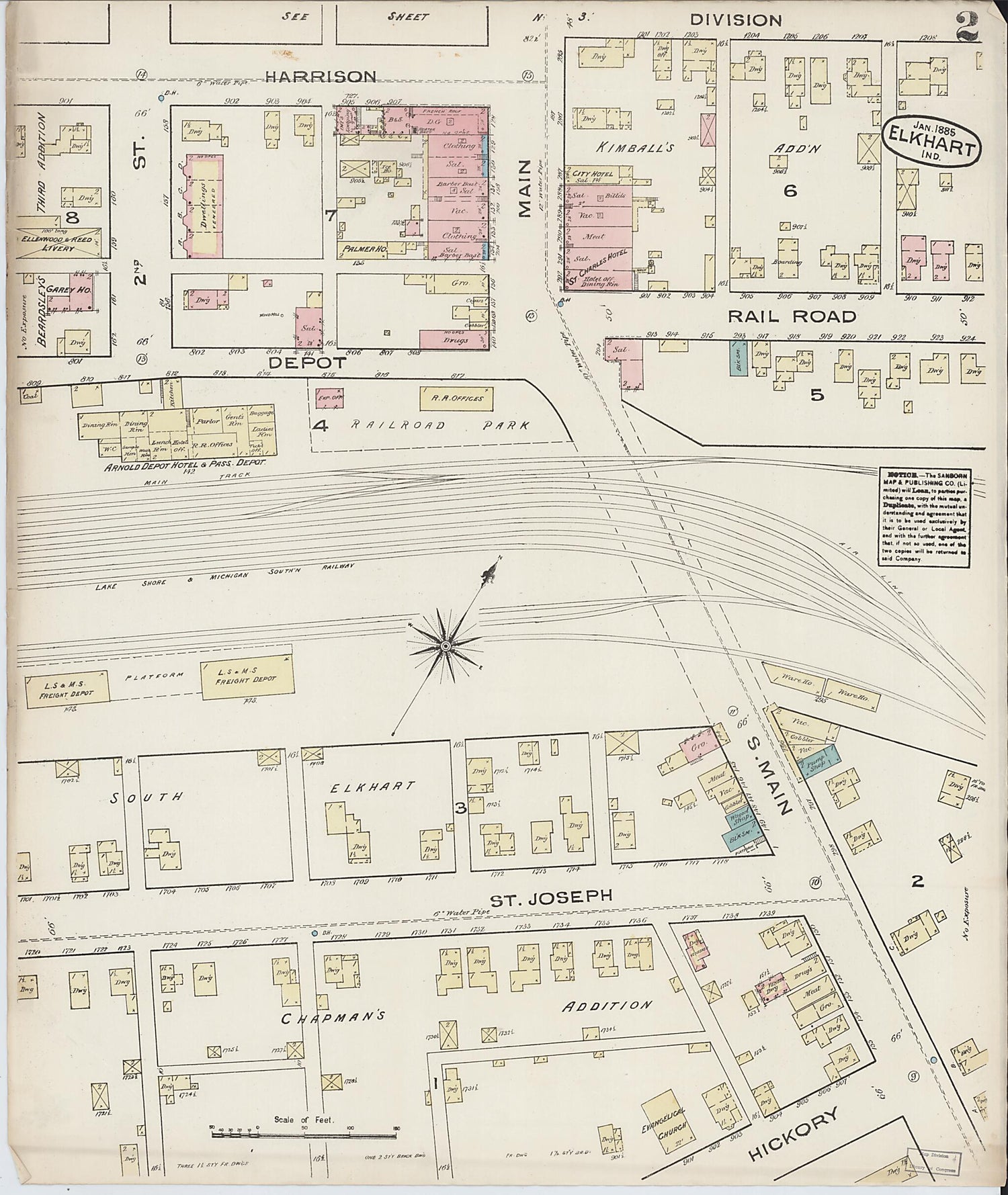 This old map of Elkhart, Elkhart County, Indiana was created by Sanborn Map Company in 1885