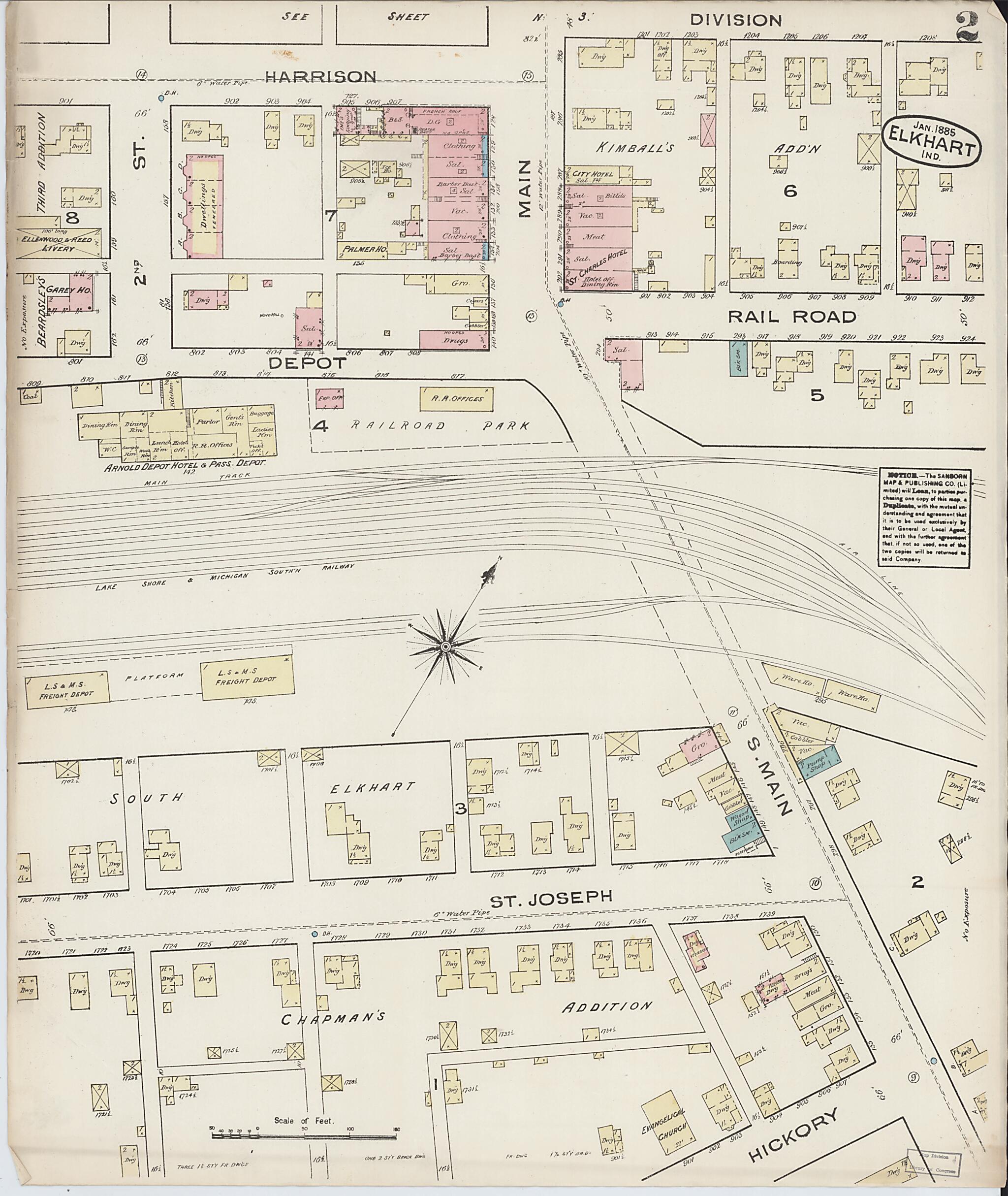 This old map of Elkhart, Elkhart County, Indiana was created by Sanborn Map Company in 1885