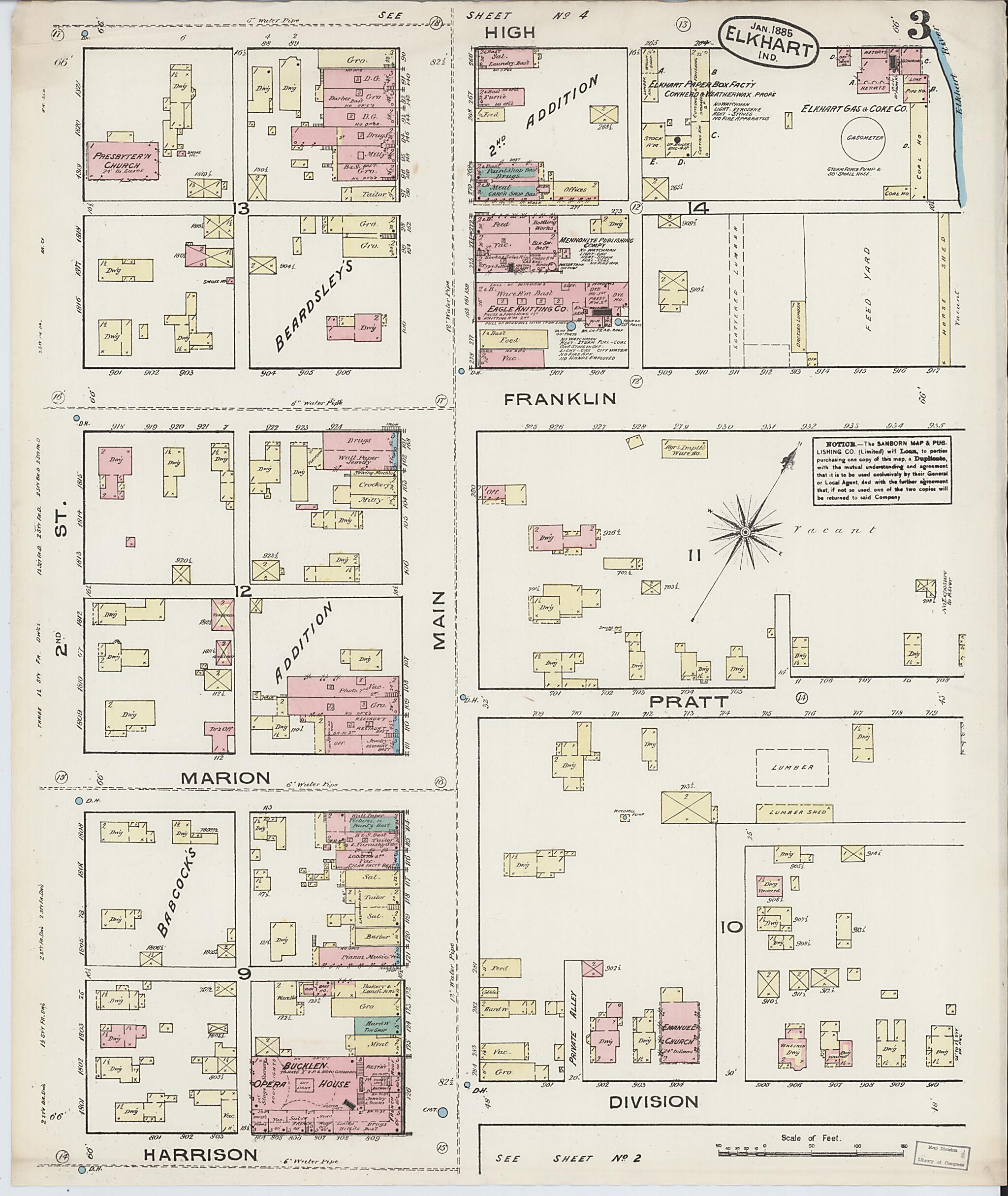 This old map of Elkhart, Elkhart County, Indiana was created by Sanborn Map Company in 1885