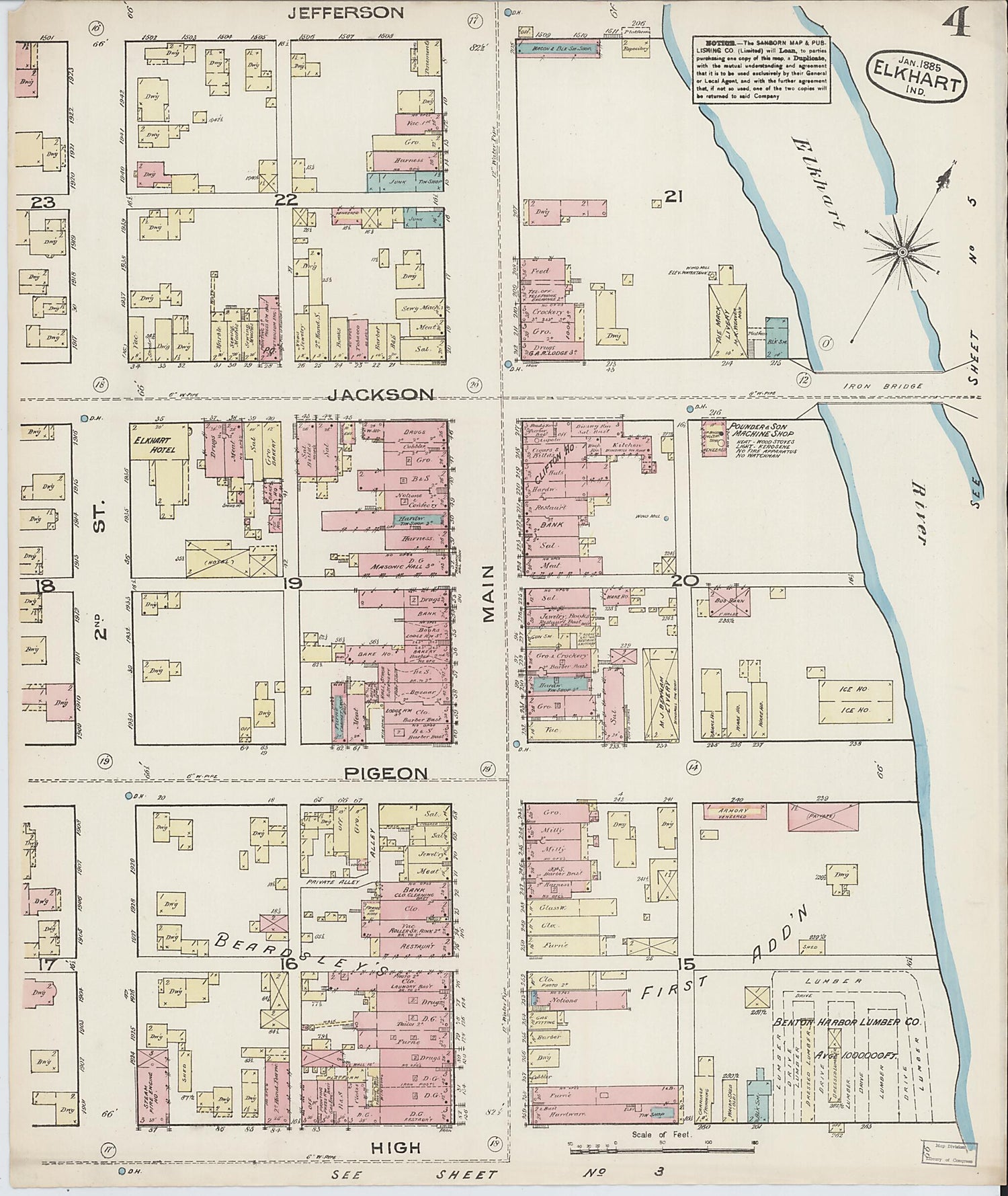 This old map of Elkhart, Elkhart County, Indiana was created by Sanborn Map Company in 1885