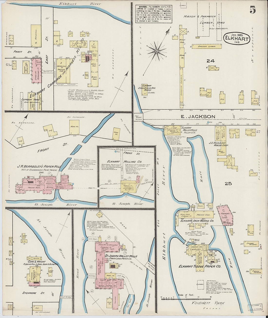 This old map of Elkhart, Elkhart County, Indiana was created by Sanborn Map Company in 1885