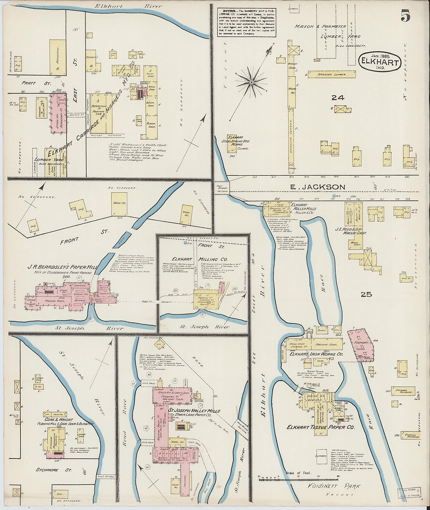 This old map of Elkhart, Elkhart County, Indiana was created by Sanborn Map Company in 1885