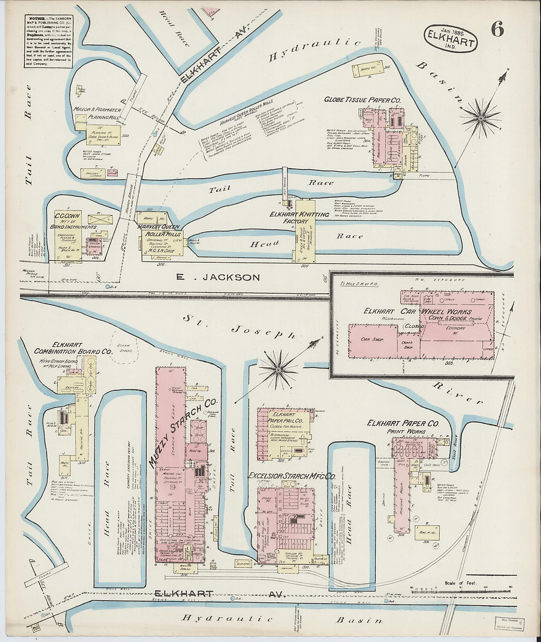 This old map of Elkhart, Elkhart County, Indiana was created by Sanborn Map Company in 1885